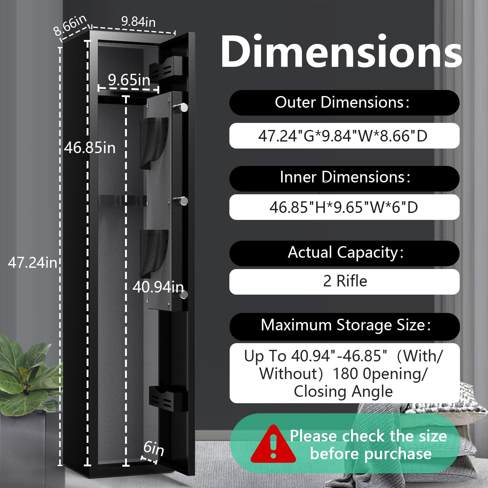 2 Gun Safe with Alarm System - Quick Access Electronic Rifle & Pistol Cabinet for Home & Office Security - Includes Removable Shelf, Pistol Bags & Ammo Rack - Ideal for Bedroom, Closet & Vehicle Storage
