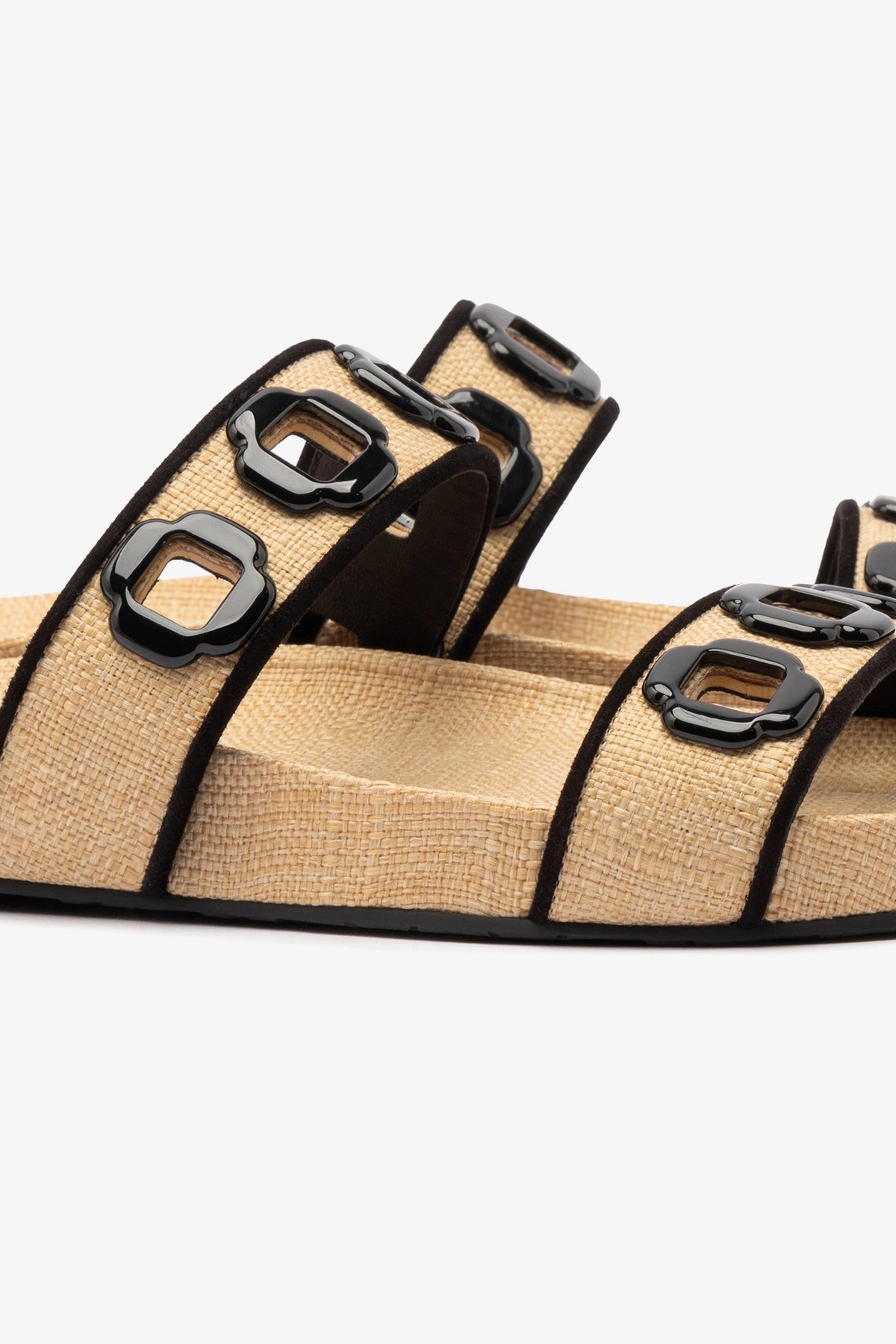 Milan Slide Sandals for Women - Beige Raffia with Black Trimming | Comfortable Summer Slides | Perfect for Beach, Pool, and Casual Outfits