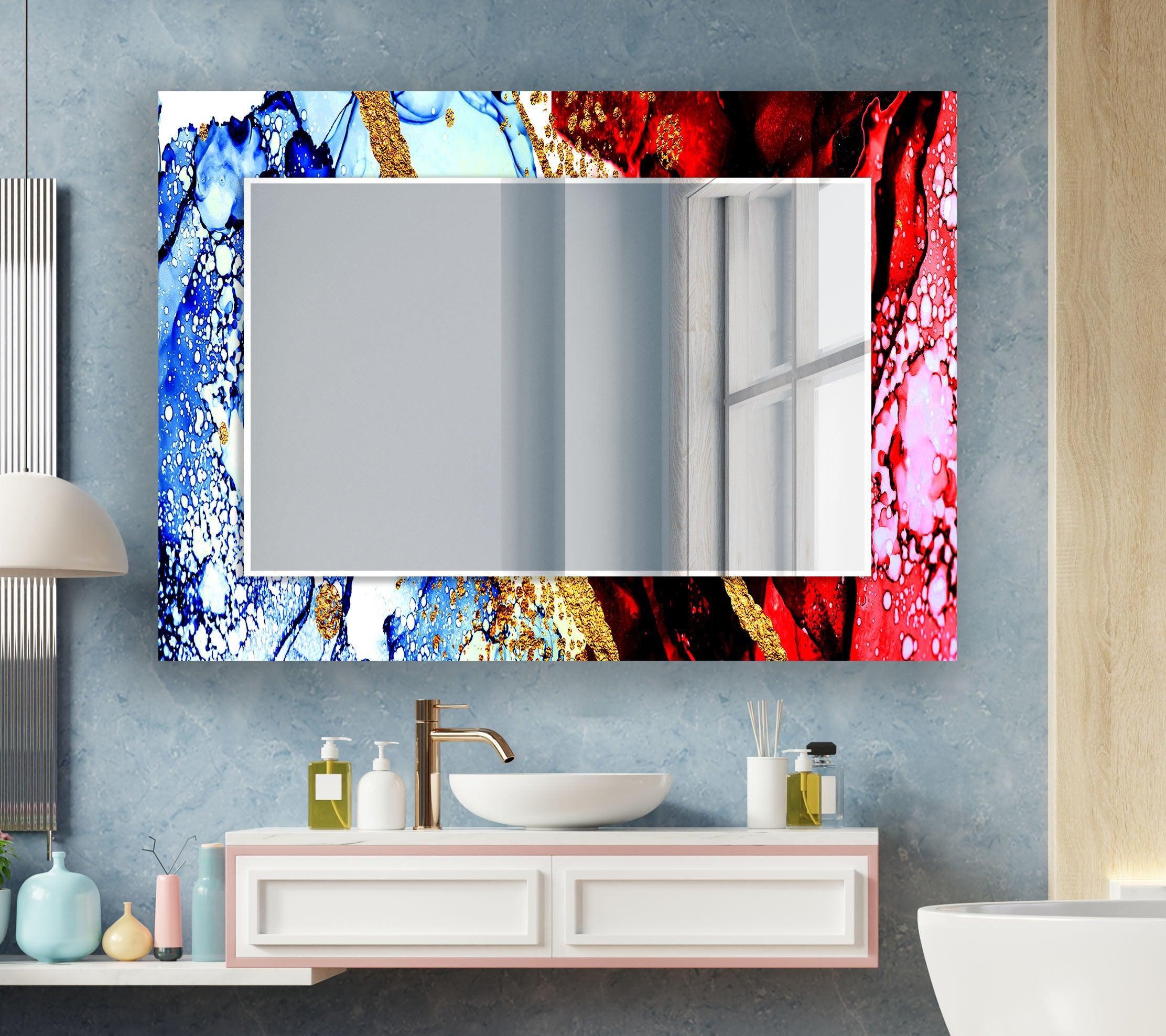 Elegant Blue & Red with Gold Wall Mirror - Perfect for Living Room, Bedroom, and Entryway Decor