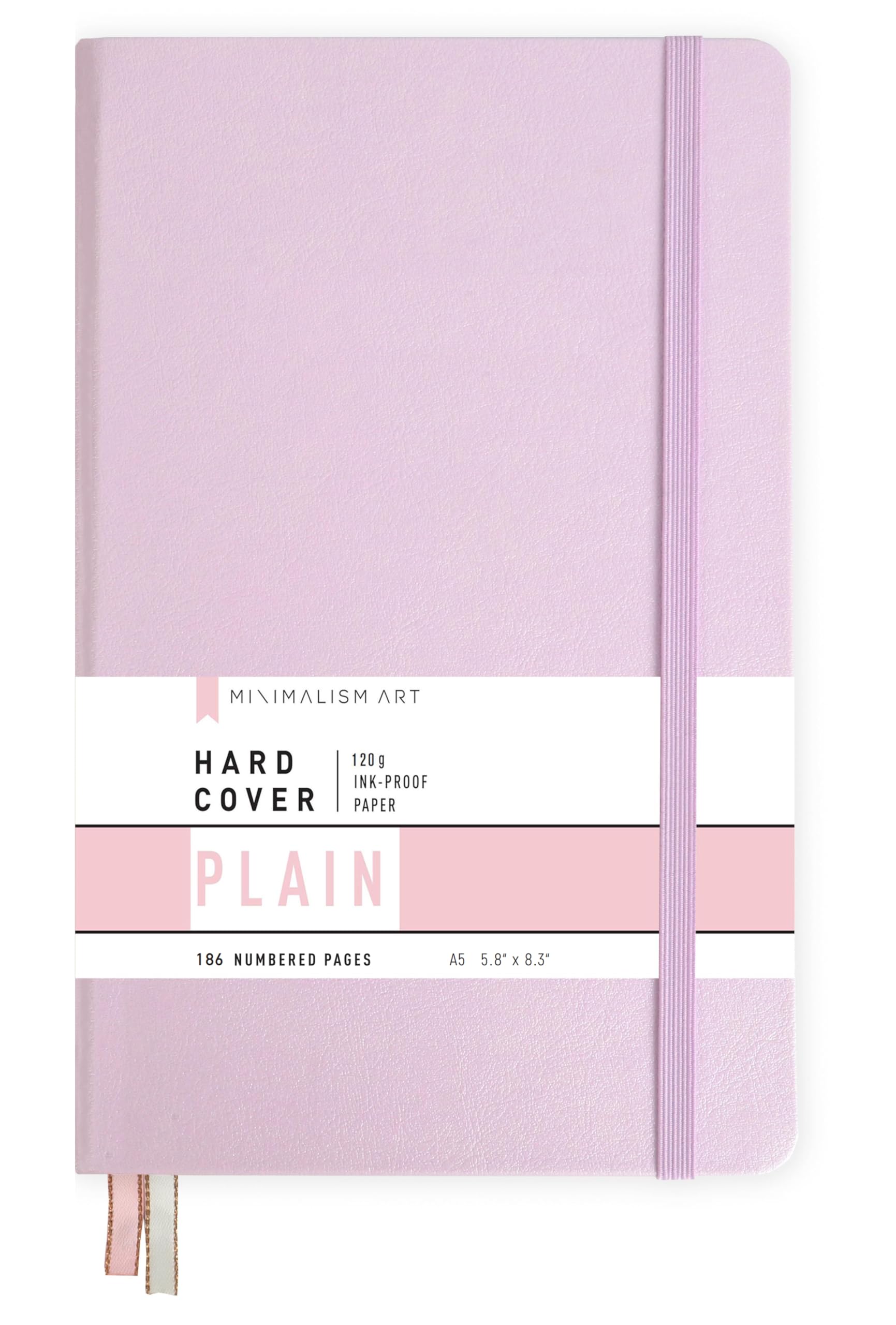 Minimalist A5 Notebook - Premium Hard Cover Journal with 186 Numbered Pages, 120gsm Ink-Proof Paper, Gusseted Pocket & Ribbon Bookmark (5.8