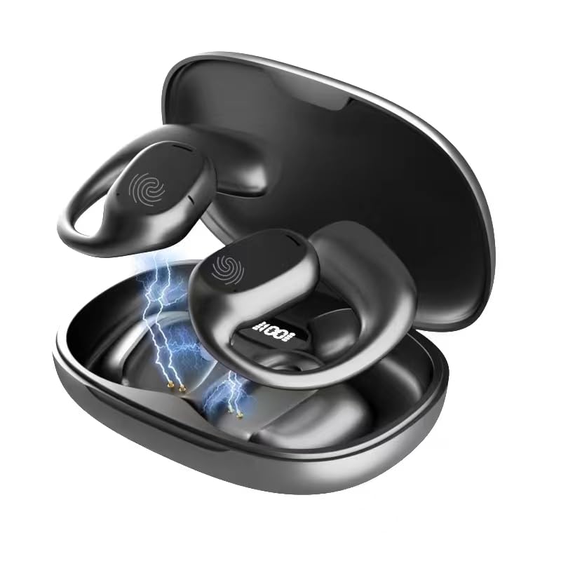 JIECAN Open Ear Bluetooth Headphones V5.3 - Wireless Sports Earbuds with Ear Hooks & Digital Display Charging Case, IPX5 Waterproof Bone Conduction Headset with Mic - Perfect for Running, Cycling, Gym Workouts & Outdoor Activities