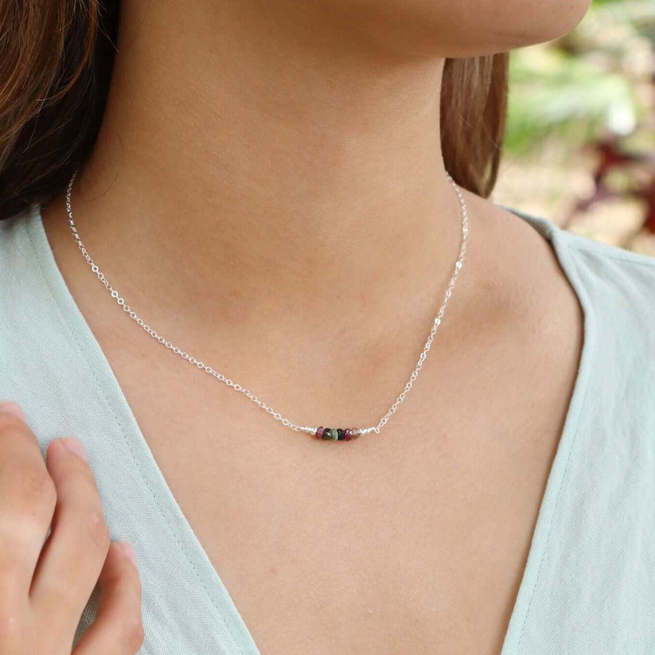 Sparkling Rainbow Tourmaline Faceted Bead Bar Necklace - Handmade Gemstone Jewelry for Women - Perfect for Weddings, Parties & Special Occasions