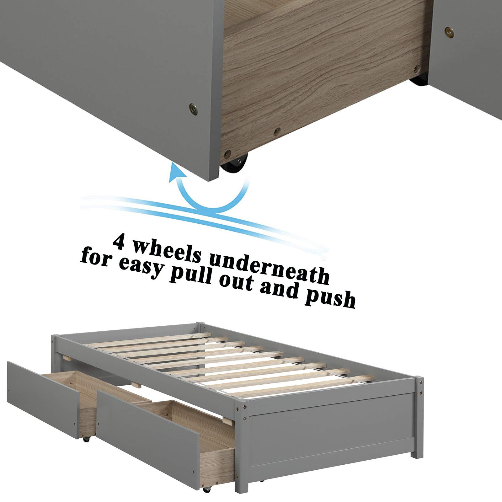 **Twin Size Wooden Platform Bed Frame with 2 Storage Drawers - Sturdy 10-Slat Support for Kids & Toddlers (Dark Grey) - No Box Spring Needed, Easy Assembly - Perfect for Small Bedrooms & Space-Saving Kids' Rooms**