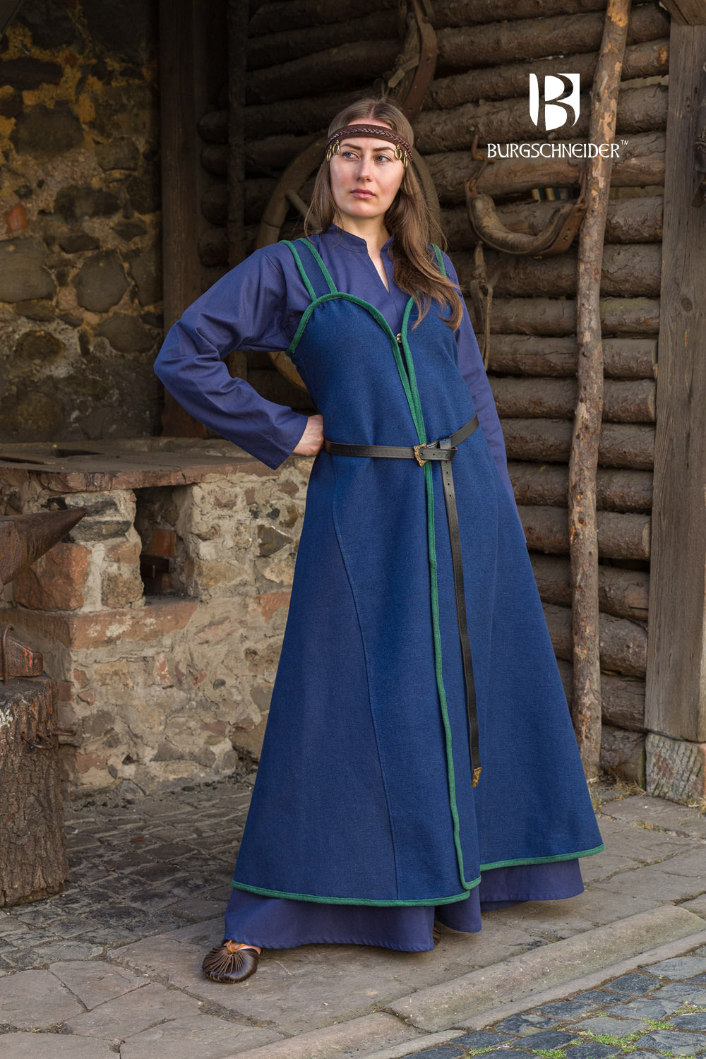 Elegant Rus Dress Katarzyna in Blue & Green - Perfect for Weddings, Parties & Special Occasions