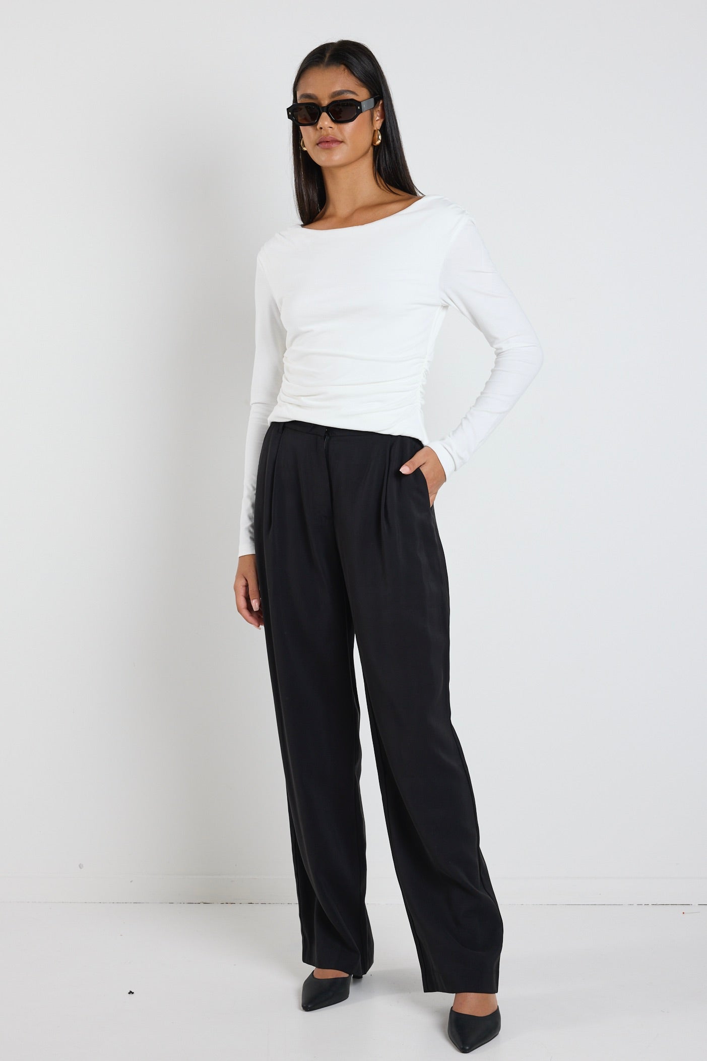 Black Soft Touch Stretch Elastic Waist Long Pants for Women - Comfortable High Waist Lounge Pants for Yoga, Travel & Home Wear