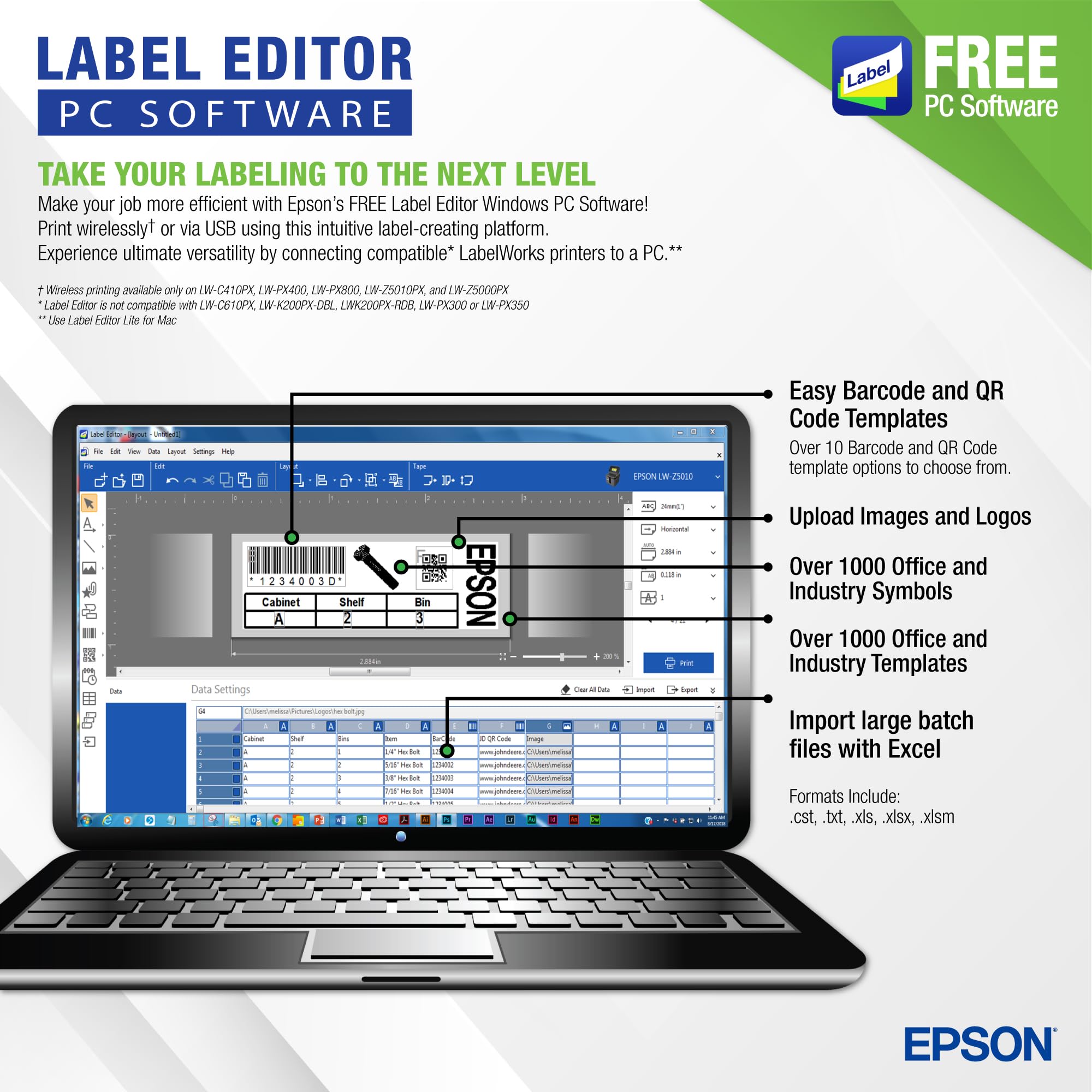 Epson LW-Z5010PX Industrial Label Printer Kit - High-Speed Desktop Label Maker with PX 147' Bulk Rolls & Accessories for Warehouse, Office, and Retail Organization
