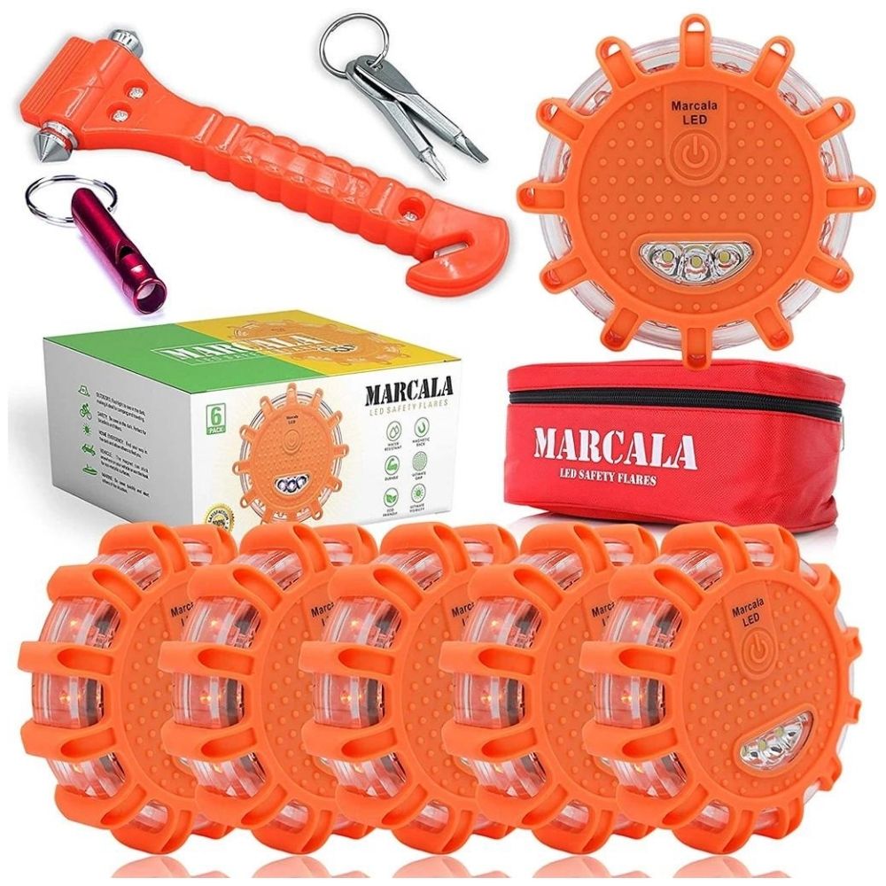 6 Pack LED Road Flares - Emergency Safety Lights for Vehicles, Roadside Assistance, Camping & Nighttime Visibility - Rechargeable & Waterproof Warning Lights for Cars, Trucks & Emergency Kits