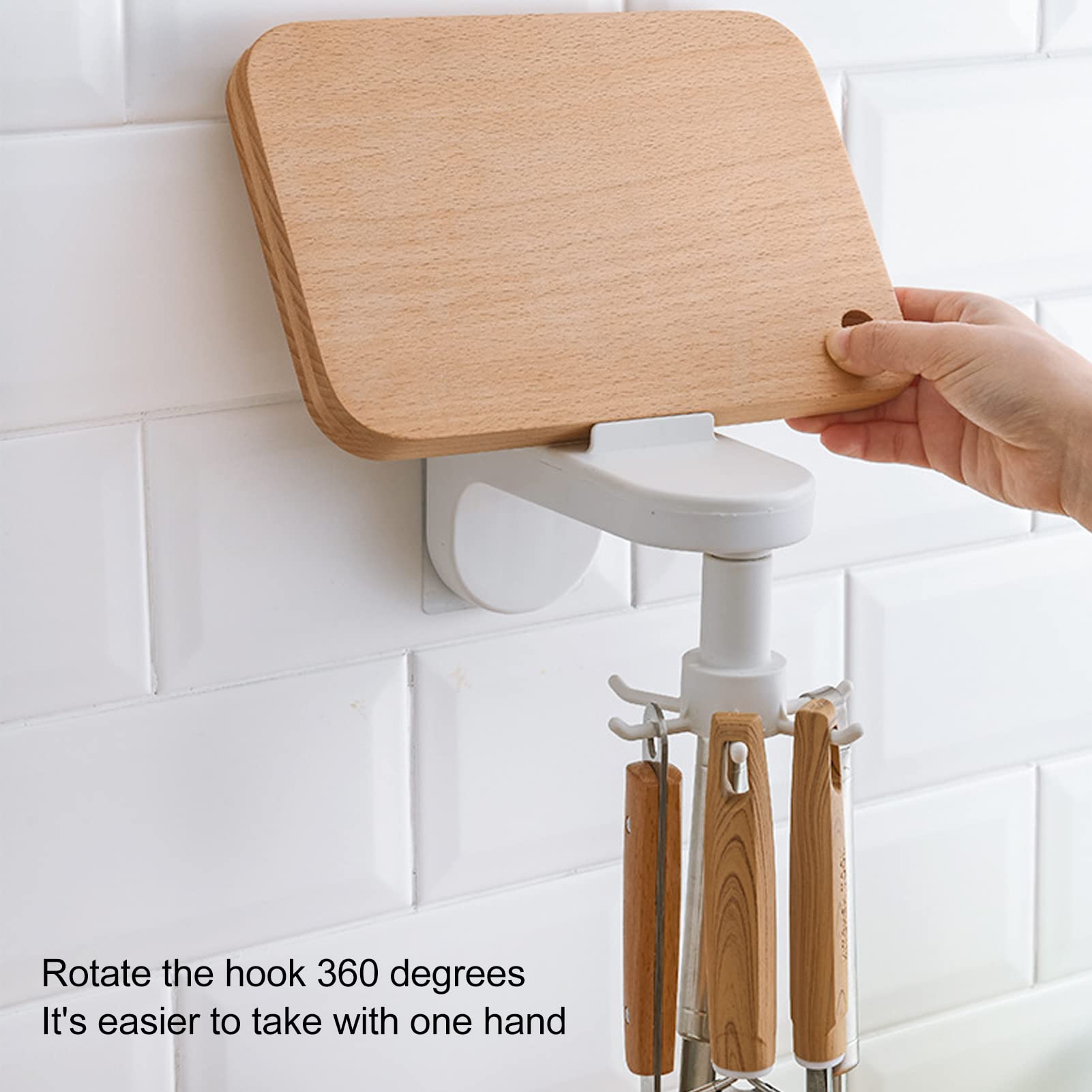 Stainless Steel Adhesive Kitchen Utensil Hanger Hooks - Rotating Knife Holder for Bathroom & Kitchen Organization (Wall Mounted) - Perfect for Small Spaces, RV, Dorm, Apartment Storage Solution