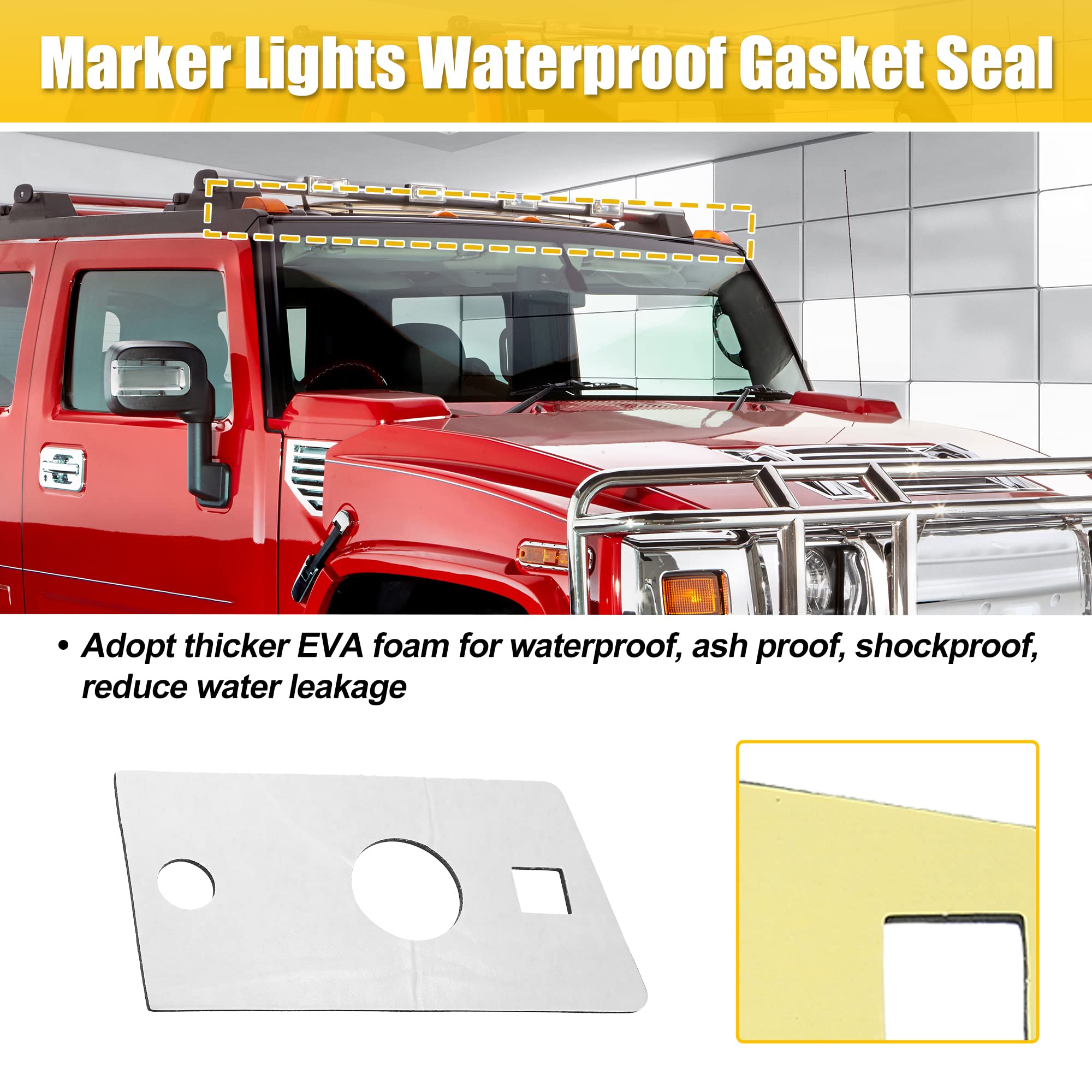 X AUTOHAUX 1 Set Waterproof Double Self-Adhesive Roof Cab Marker Light Gasket Seal Kit for Hummer H2 2003-2009 - Front Rear Clearance Running Lights Replacement - Perfect for Off-Roading, Camping & Night Driving