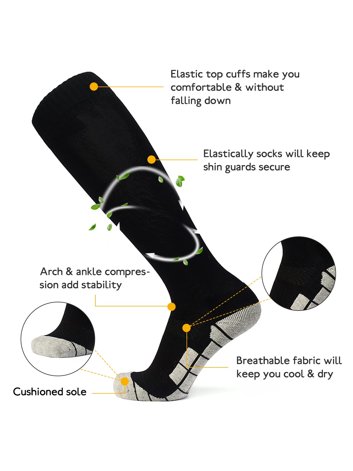 Century Star Soccer Socks for Men & Youth - 3 Pairs Knee High Football Socks, Softball Team Sports Socks, Breathable Comfort Fit (White, X-Large) - Perfect for Soccer Matches, Training & Casual Wear
