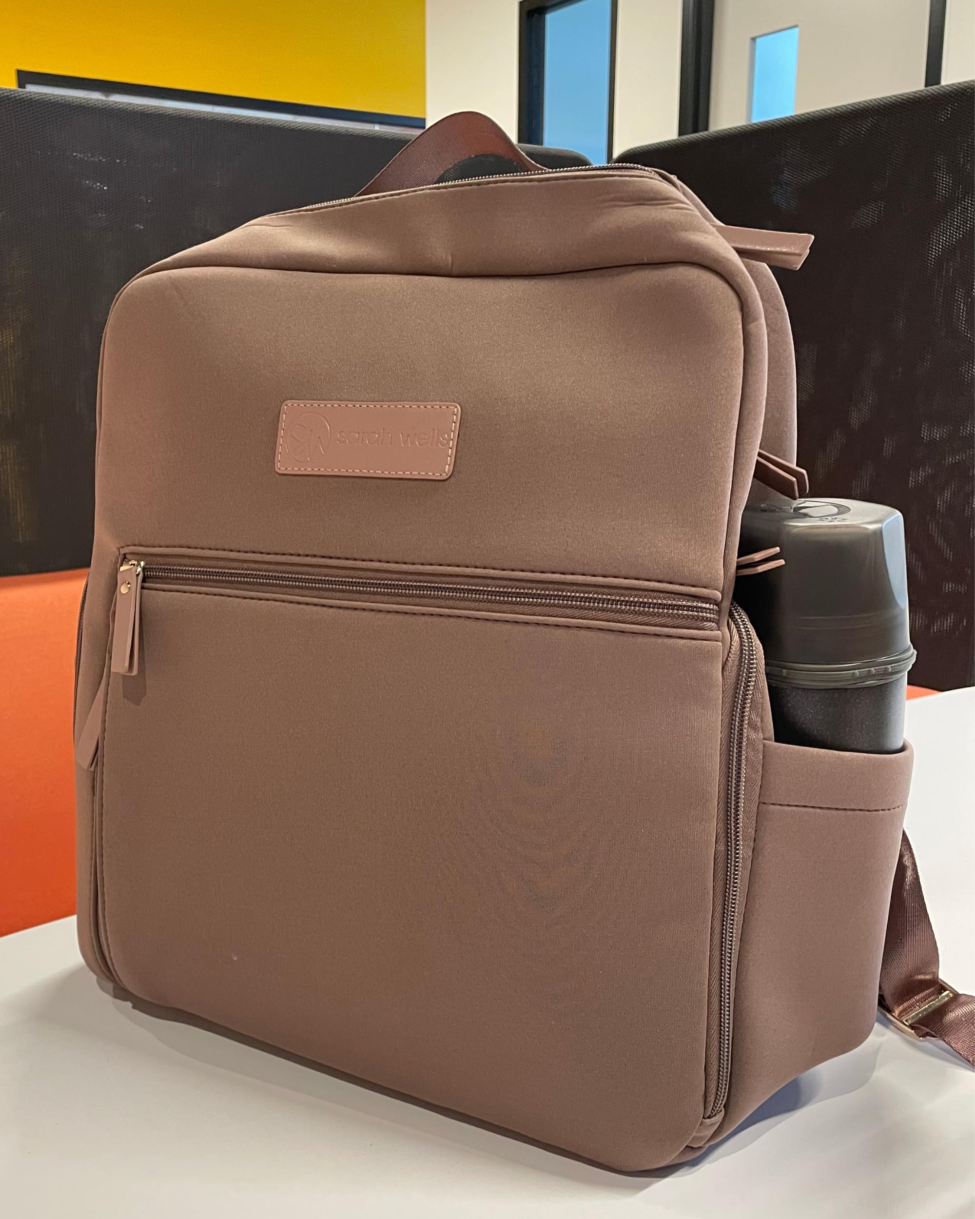 Sarah Wells Fiona Breast Pump Backpack - Insulated Neoprene Nursing Bag with Machine Washable Design & Smart Pocket System (Earth) - Perfect for Working Moms, Travel & On-the-Go Pumping