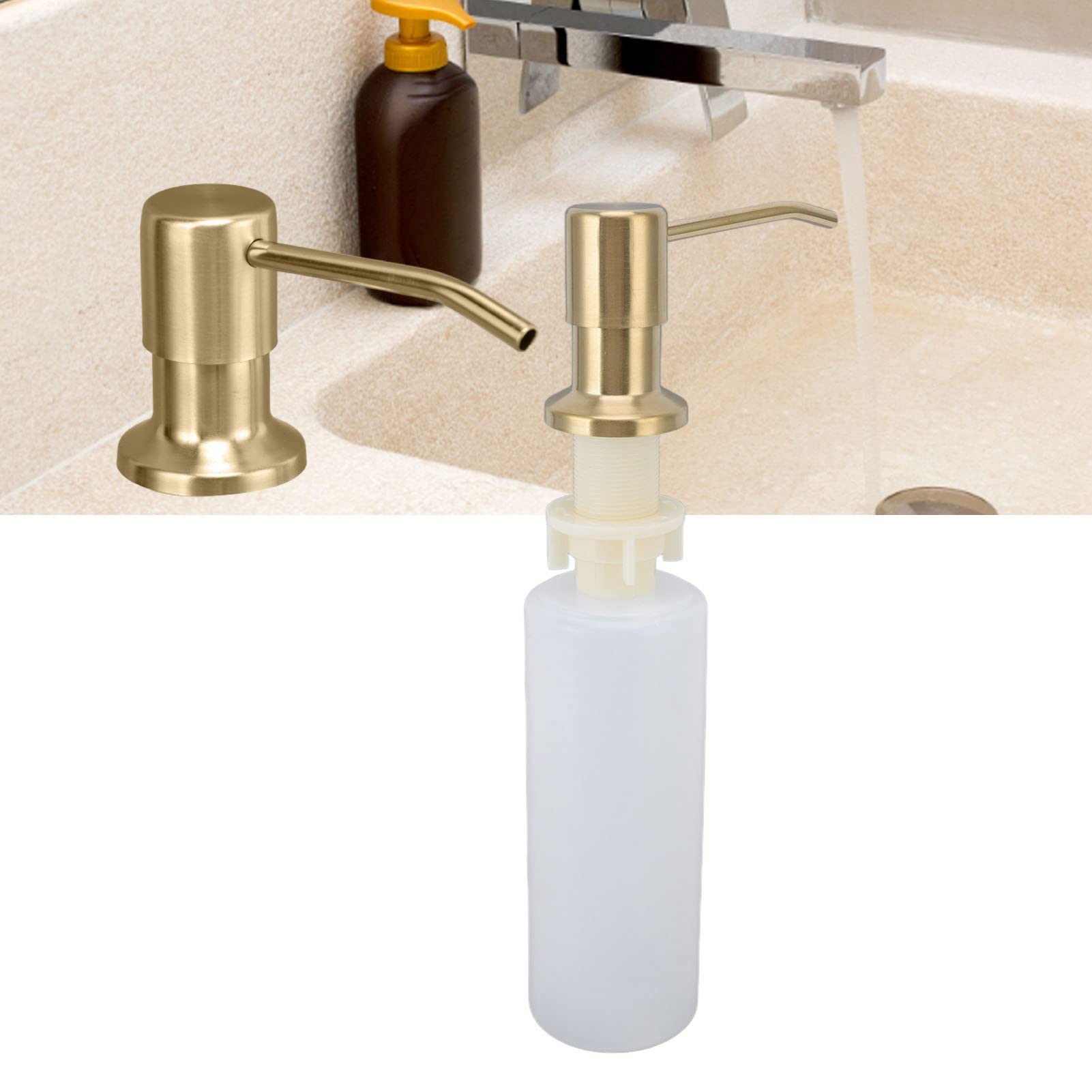 360° Rotating Stainless Steel Soap Dispenser for Kitchen Sink - 300ml Built-in Soap Pump with Durable Gold Finish | Perfect for Liquid Dish Soap, Hand Soap & Kitchen Cleaning Essentials