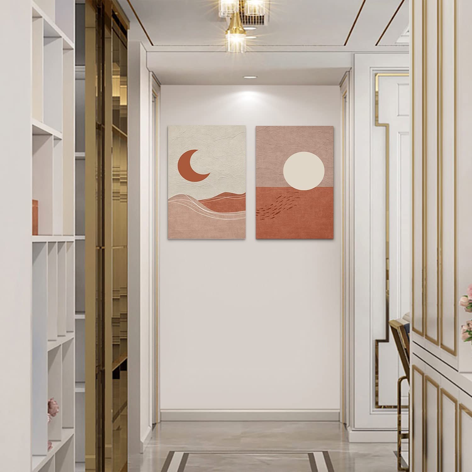 Mid-Century Modern Canvas Prints - Boho Wall Art with Sun & Moon Design, Minimalist Day & Night Landscape Painting for Living Room, Bedroom, Dining Room & Office Decor - 20