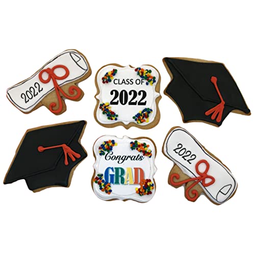 Graduation Cookies - Individually Wrapped Shortbread with Bow for Graduation Party Favors | BakersDozenToGo (12 Pack) | Perfect for Graduation Gifts, School Celebrations & Dessert Tables