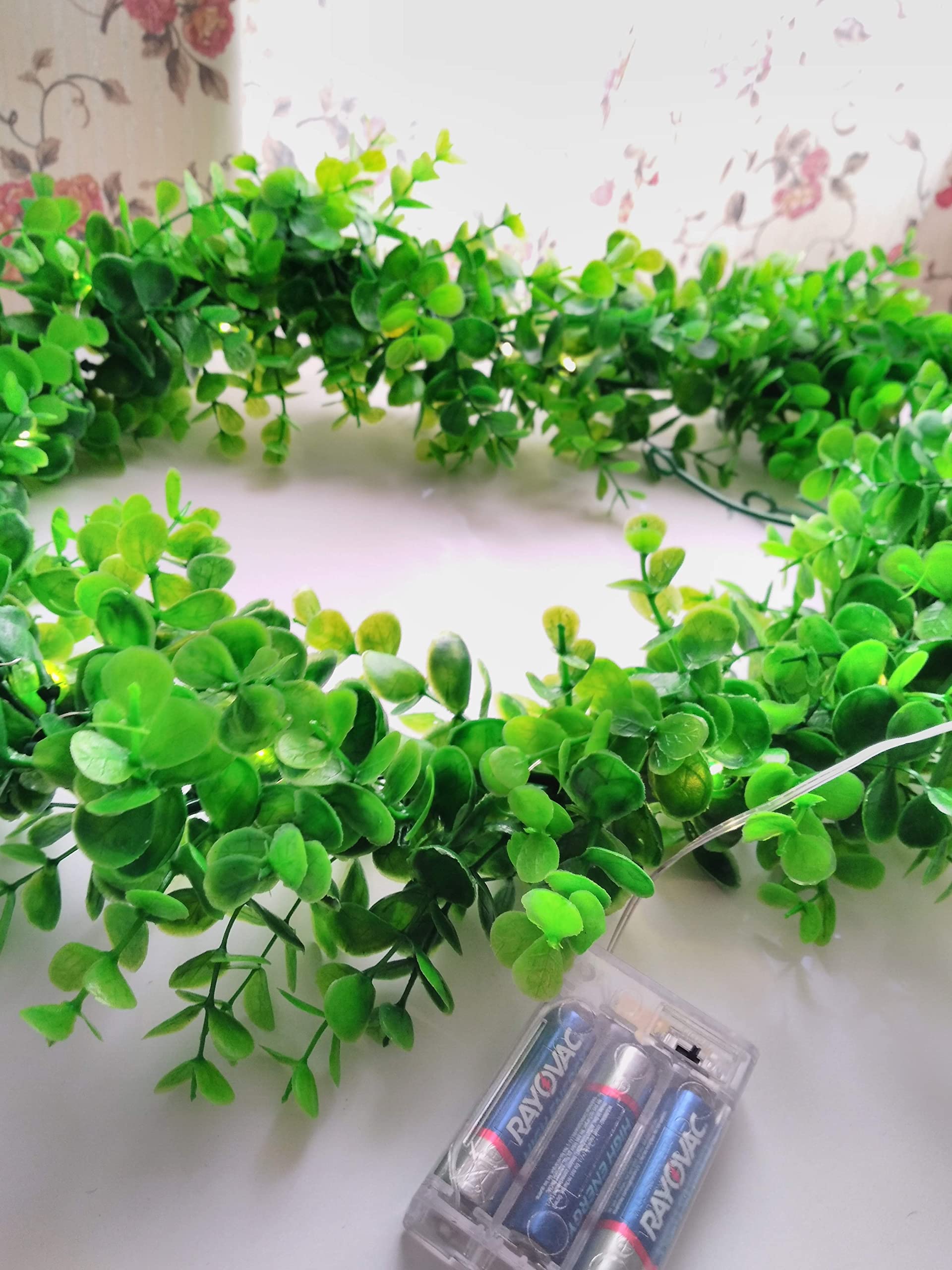 Premium LED Boxwood Leaves Garland - 6FT Artificial Greenery with Warm White Lights for Indoor/Outdoor Wedding, Party, and Home Decor