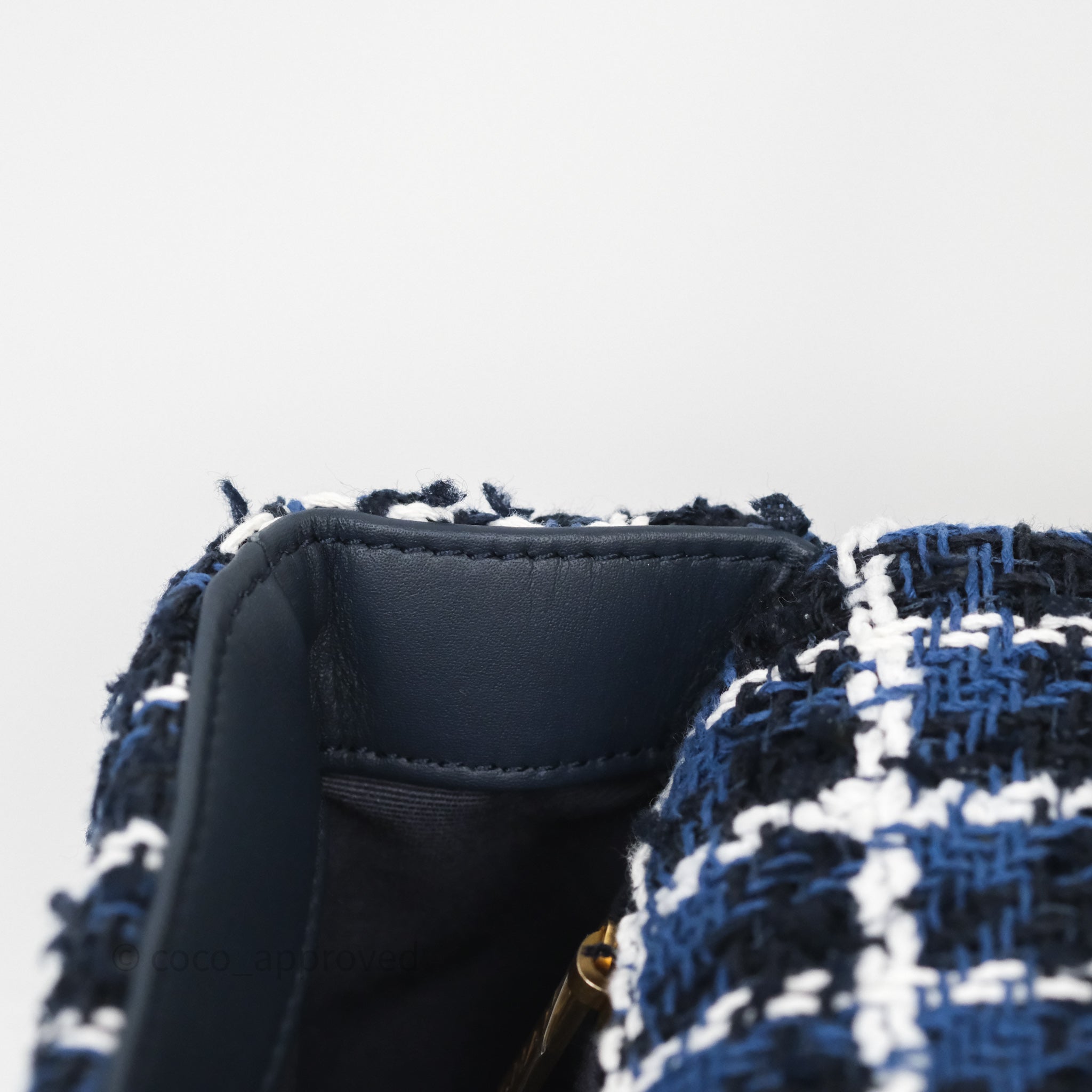 Chanel 19 Small Handbag in Blue, White & Black Grid Tweed with Mixed Hardware - Perfect for Work, Travel & Evening Events