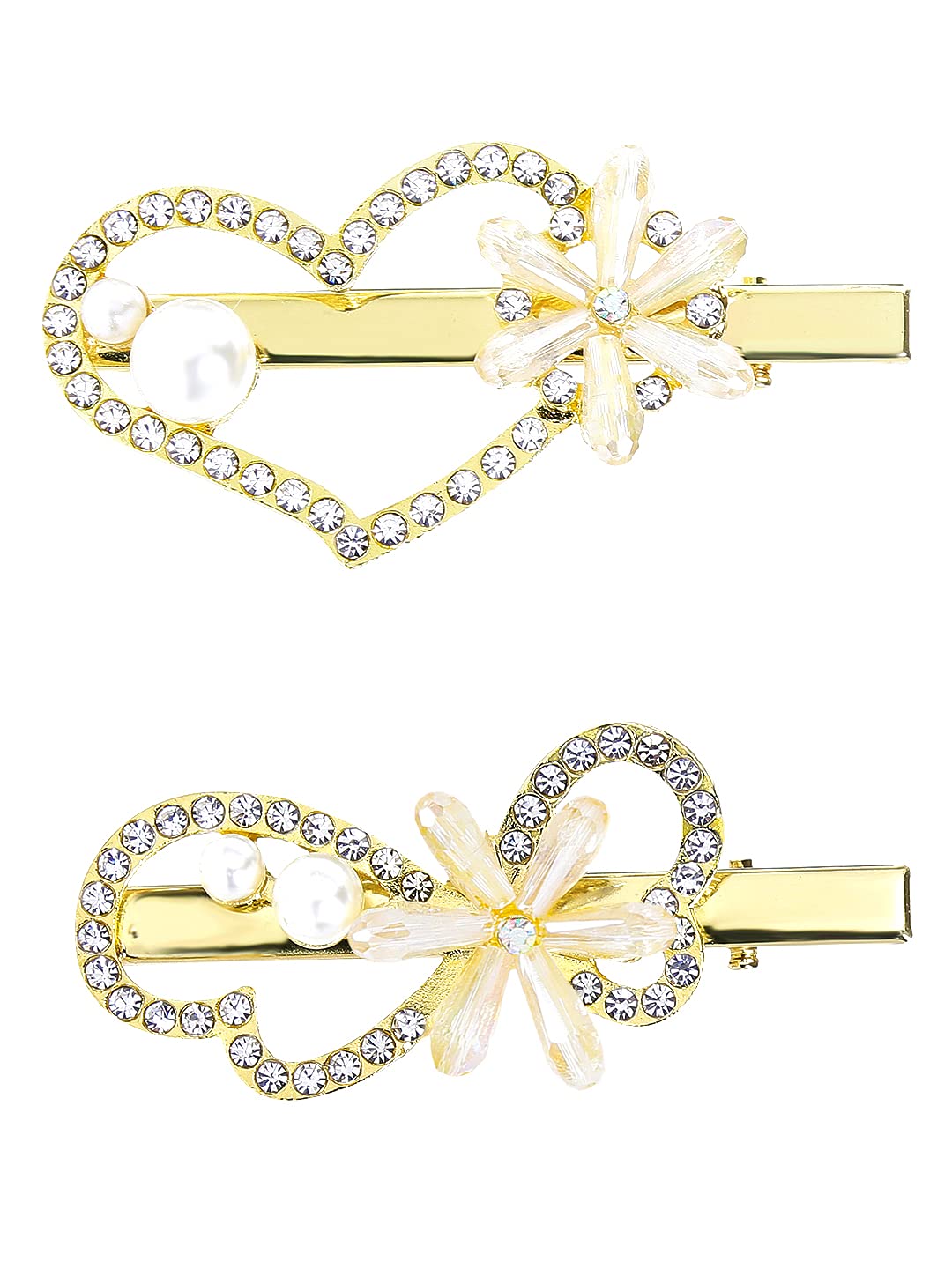 Golden Crystal Hair Clips for Women & Girls - 2 Pack Yellow Alligator Hair Clips with Chime Design - Elegant Hair Accessories for Women, Teens, Bridal, Party & Daily Use - Perfect Gift for Her
