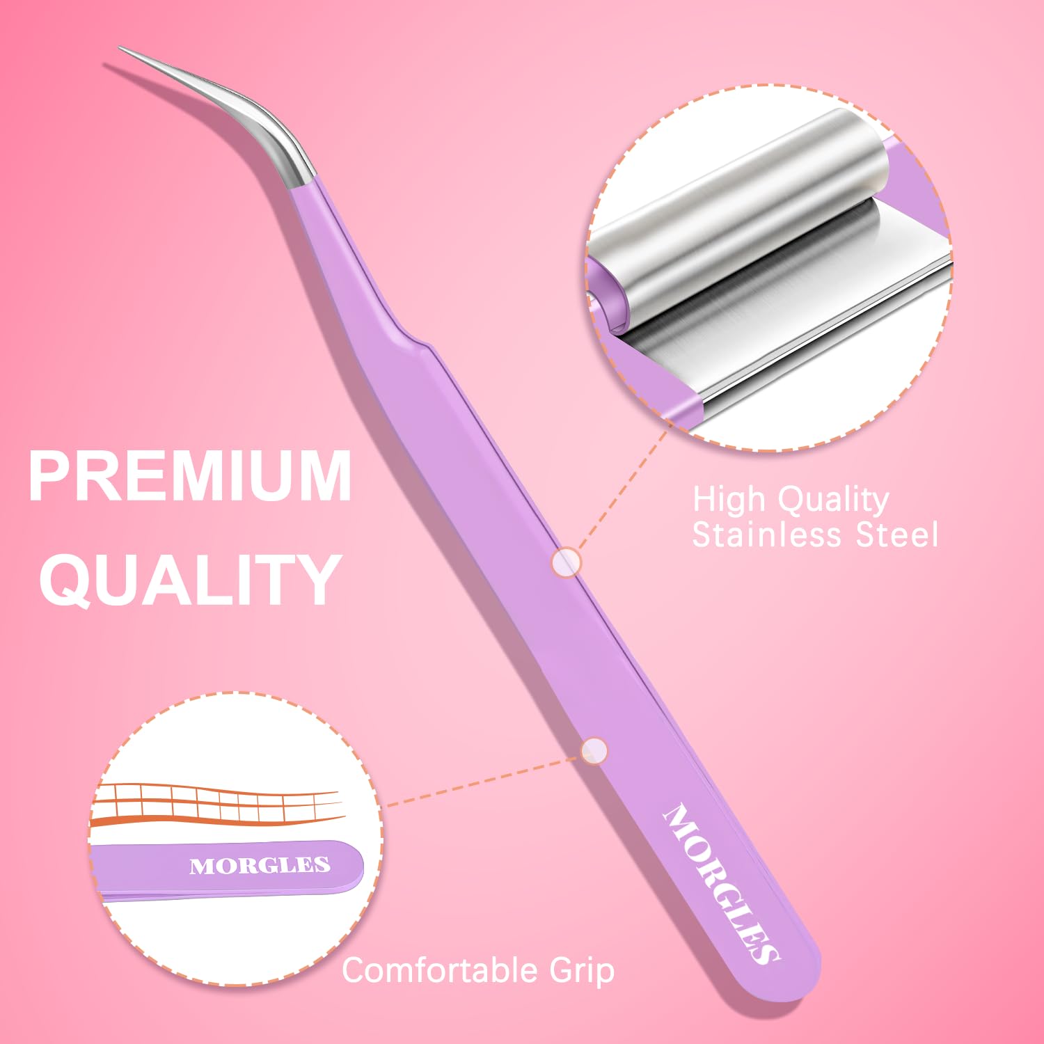 MORGLES 5-Piece Professional Eyelash Extension Tweezers Set - High Precision Straight & Curved Volume Lashes Tweezers for Lash Extensions, DIY Crafting - Perfect for Beginners, Salon Professionals & Home Use