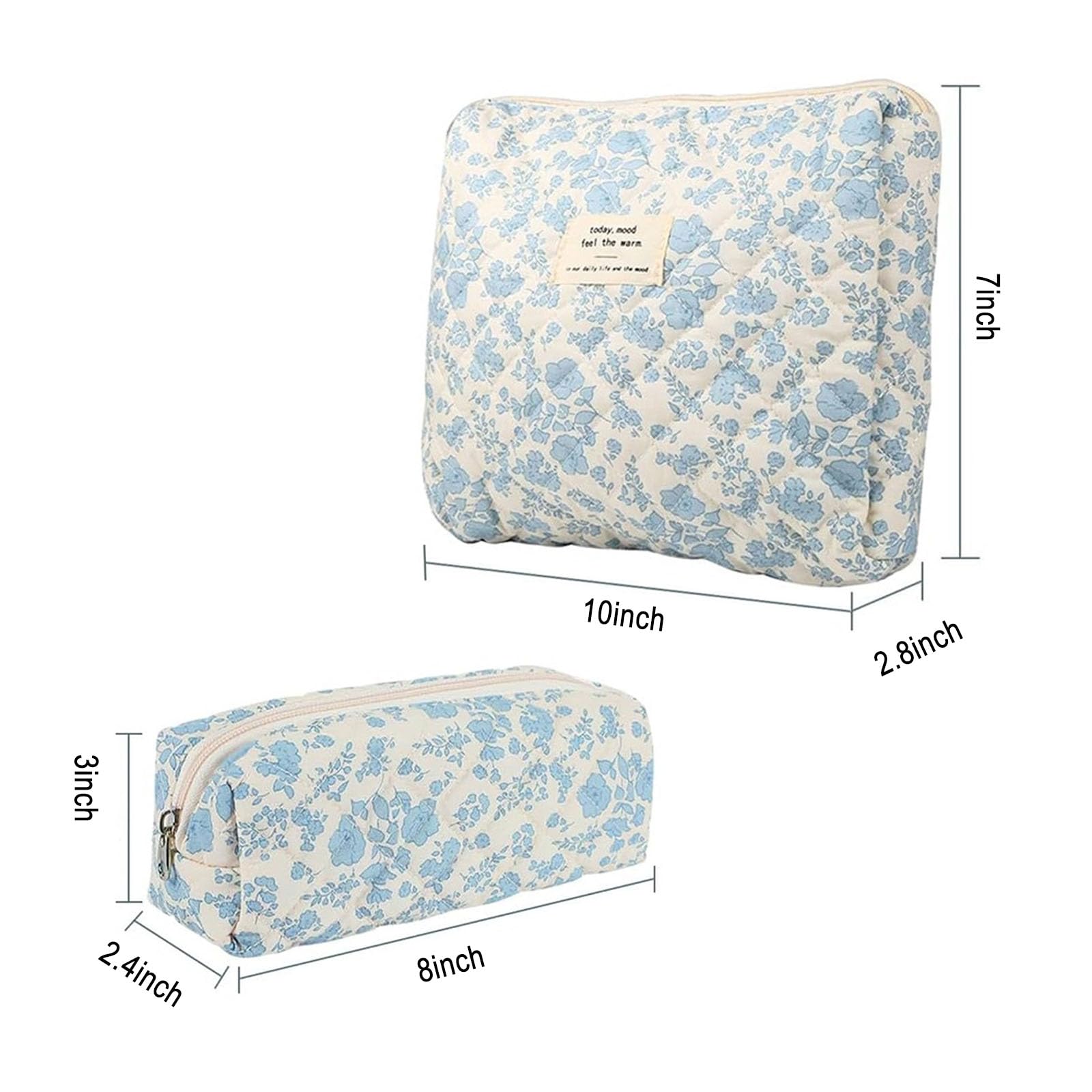 Quilted Floral Makeup Bag Set - 2PCS Large Cosmetic Organizers for Women | Travel & Daily Use