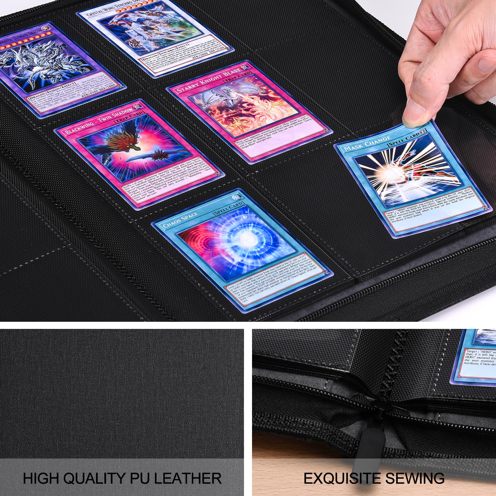 HerriaT 9-Pocket Trading Card Binder - Premium PU Leather Cover Holds 360 Cards | Durable Card Collection Album for YuGiOh, MTG, TCG, Pokemon, Sports Cards | Perfect for Gaming Tournaments & Card Collectors