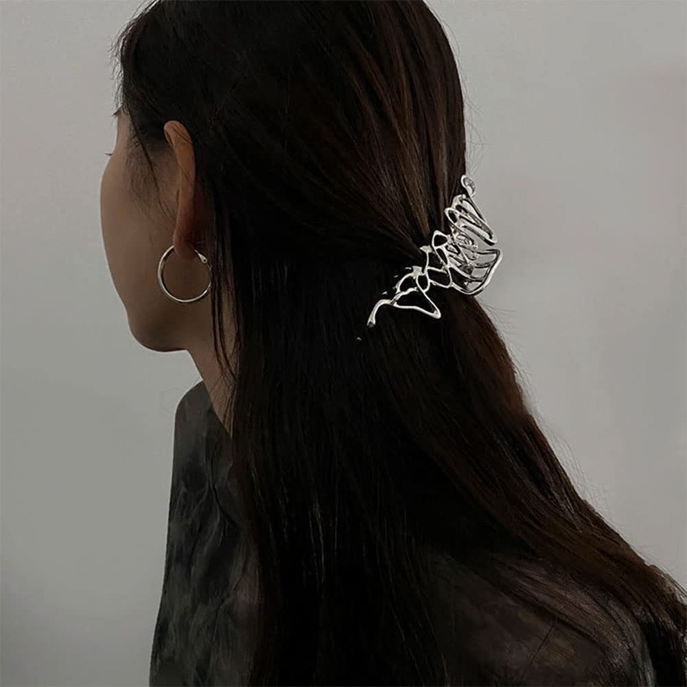 4 Pcs Silver Metal Hair Clips - Butterfly Claw Clips for Women & Girls, Strong Hold for Thin or Thick Hair - Perfect for Updos, Ponytails & Everyday Styling