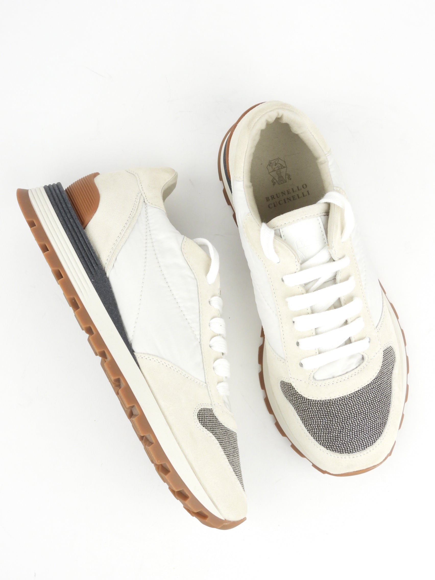Brunello Cucinelli Off White Monili Bead Lace Up Running Shoes - Women's Fashion Sneakers for Casual Wear & Athletic Performance | Perfect for Jogging, Gym Workouts & Everyday Comfort