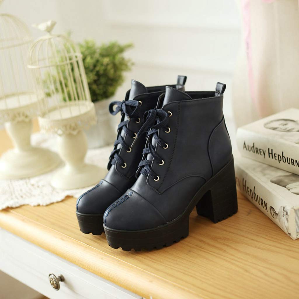 Mioke Women's Round Toe Platform Ankle Boots - Lace Up High Heel Dressy Booties for Casual Walking & Office Wear | Perfect for Fall Outfits, Date Nights & Work Attire
