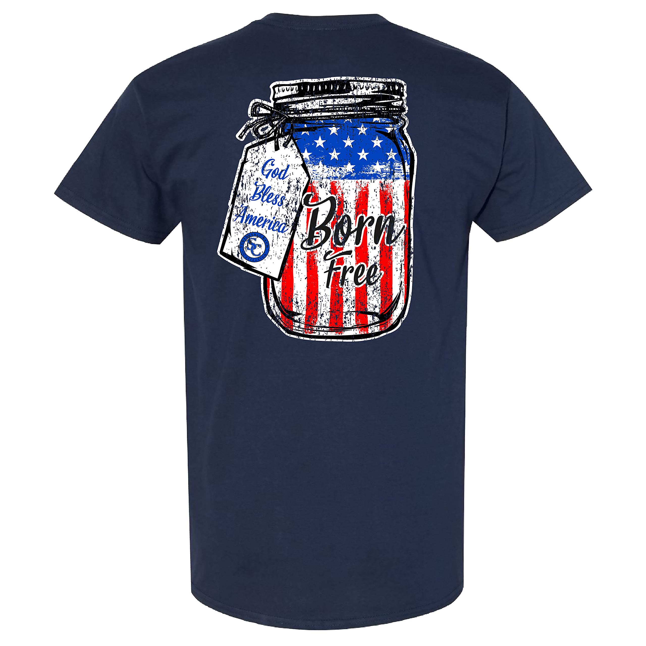 Born Free God Bless America Navy T-Shirt - Southern Charm Collection | Patriotic American Apparel for Casual Wear & 4th of July Celebrations