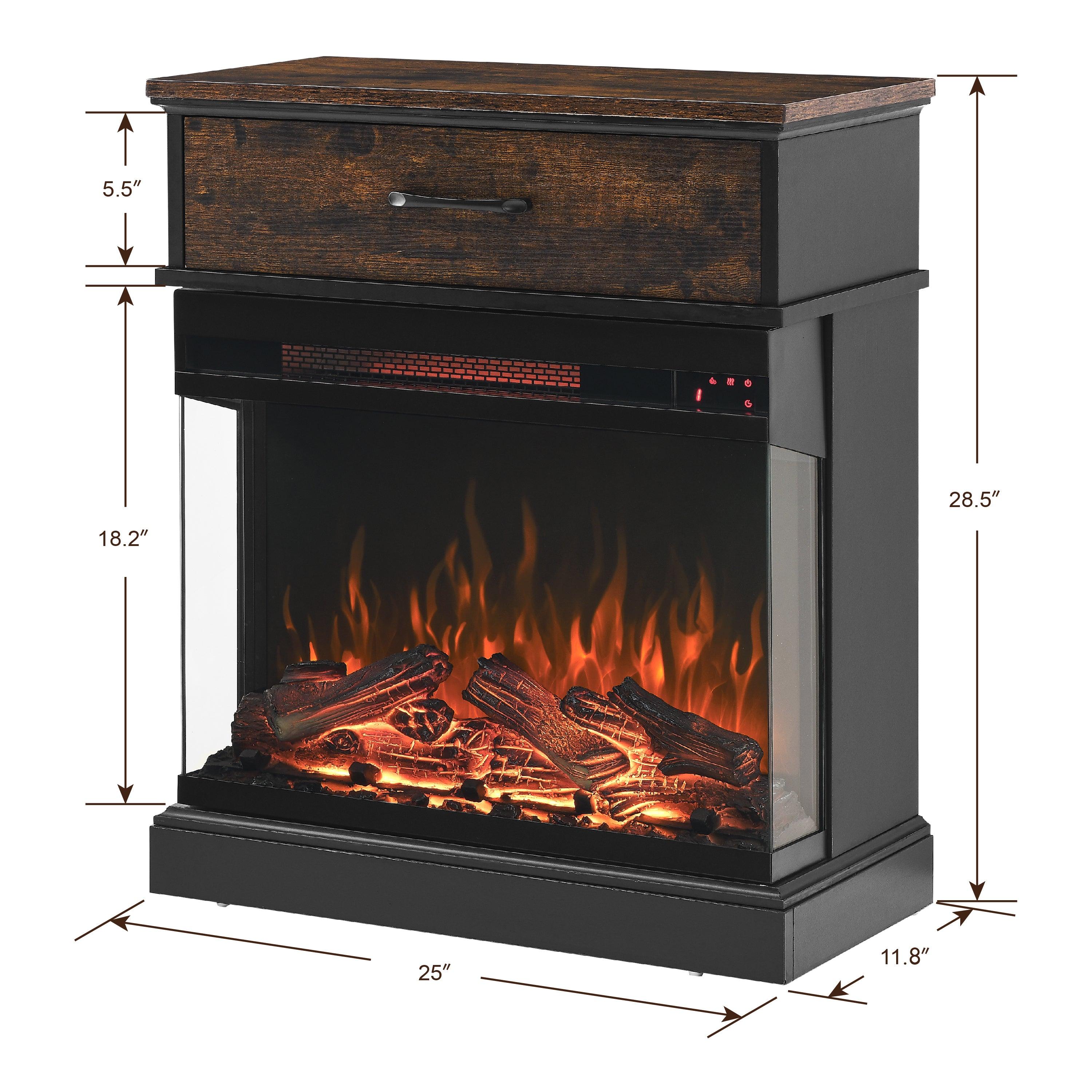 25 Inch Modern Stand Side Table with 3-Sided Glass Electric Fireplace - Perfect for Living Room, Bedroom & Office Heating & Decor