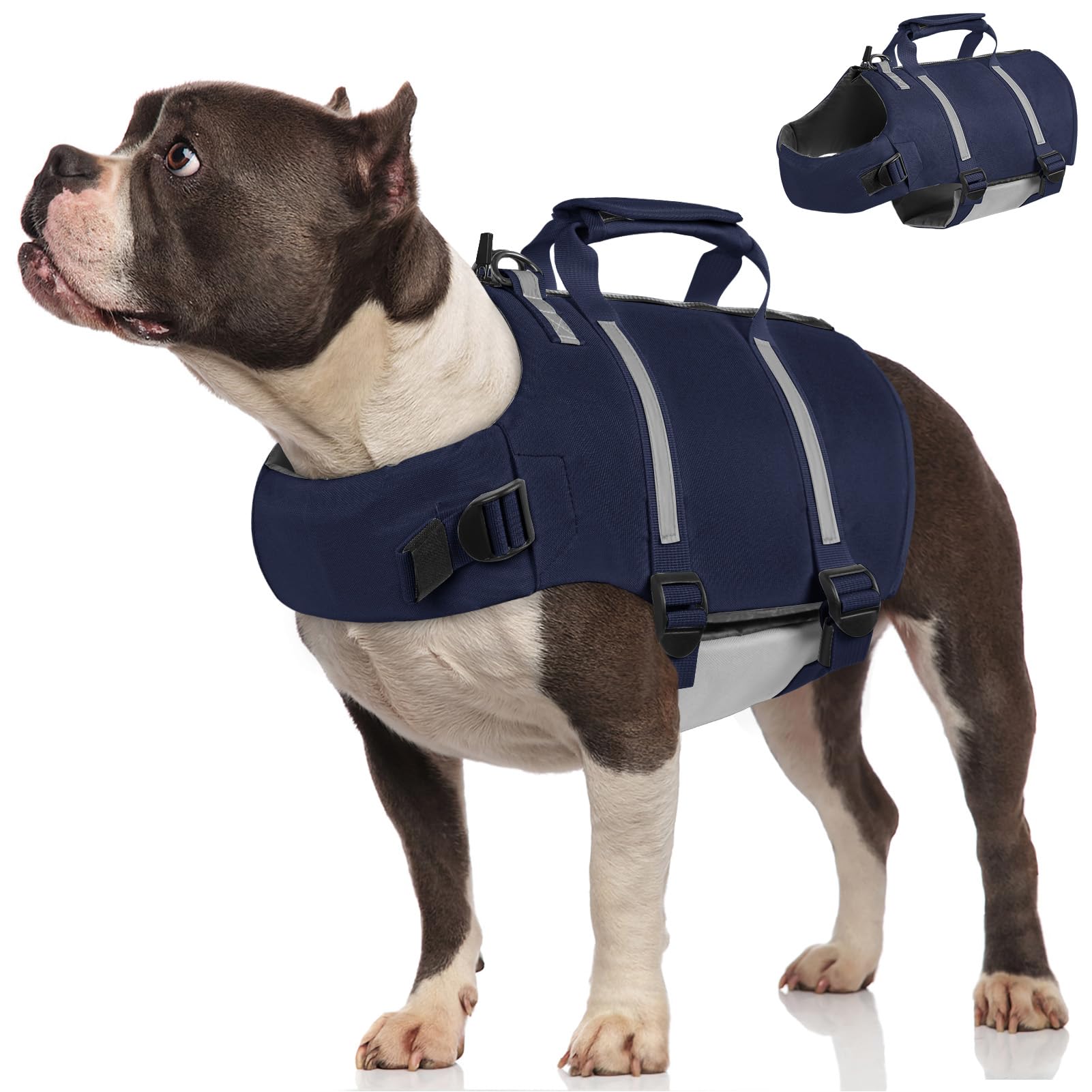 **AOFITEE Dog Life Jacket - High Flotation Adjustable Pet Vest for Swimming & Water Safety, Reflective Dog Life Vest with Zipper & Rescue Handle for Small, Medium, Large Dogs - Perfect for Boating, Beach & Pool Adventures**