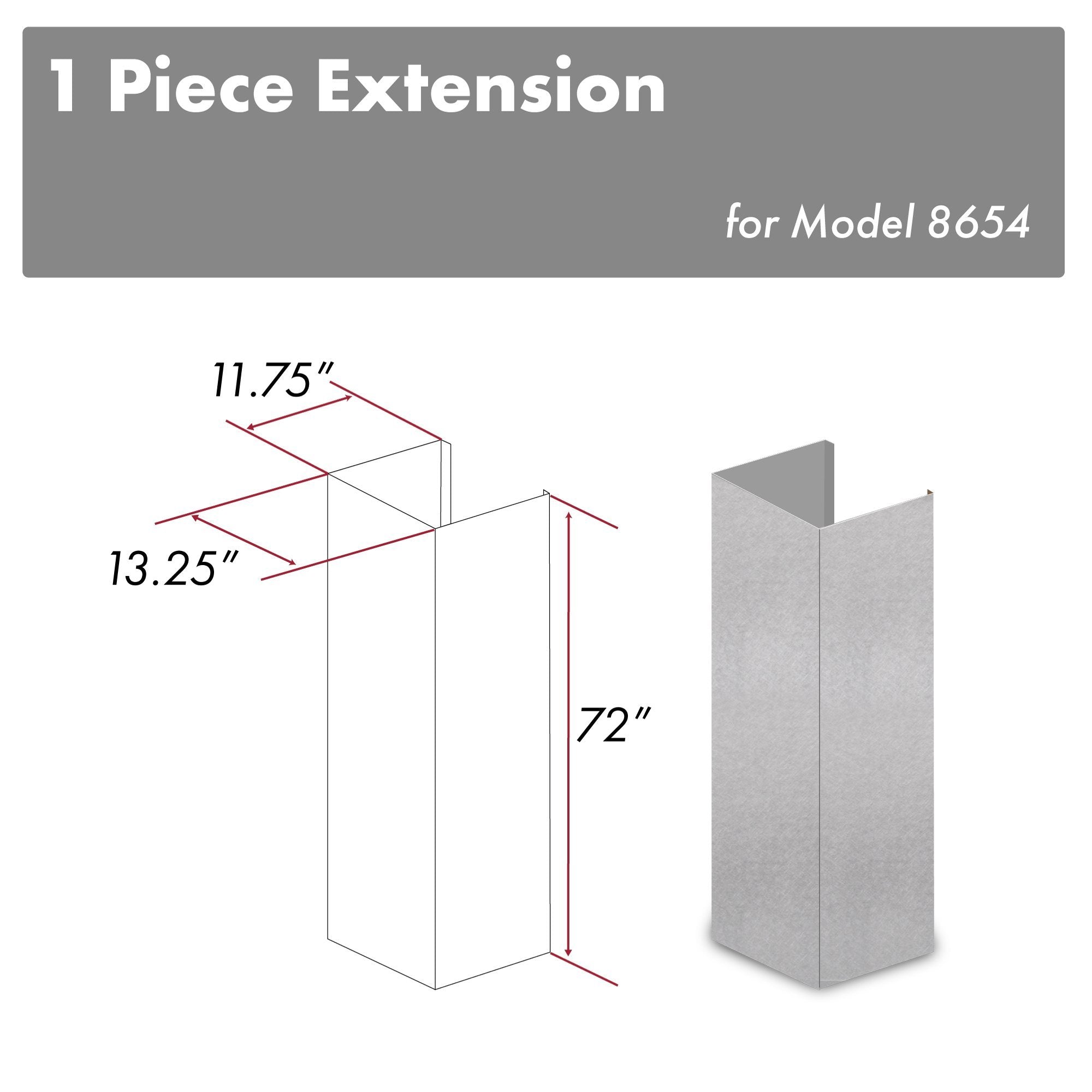 ZLINE 8654 E 72-Inch Satin Stainless Steel Range Hood Chimney Extension with Crown - Perfect for Modern Kitchen Ventilation & Professional Style Cooking