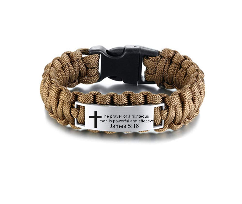 Men's Stainless Steel Bible Verse Bracelet - Christian Cross Paracord Survival Cuff for Outdoor & Baptism Gifts