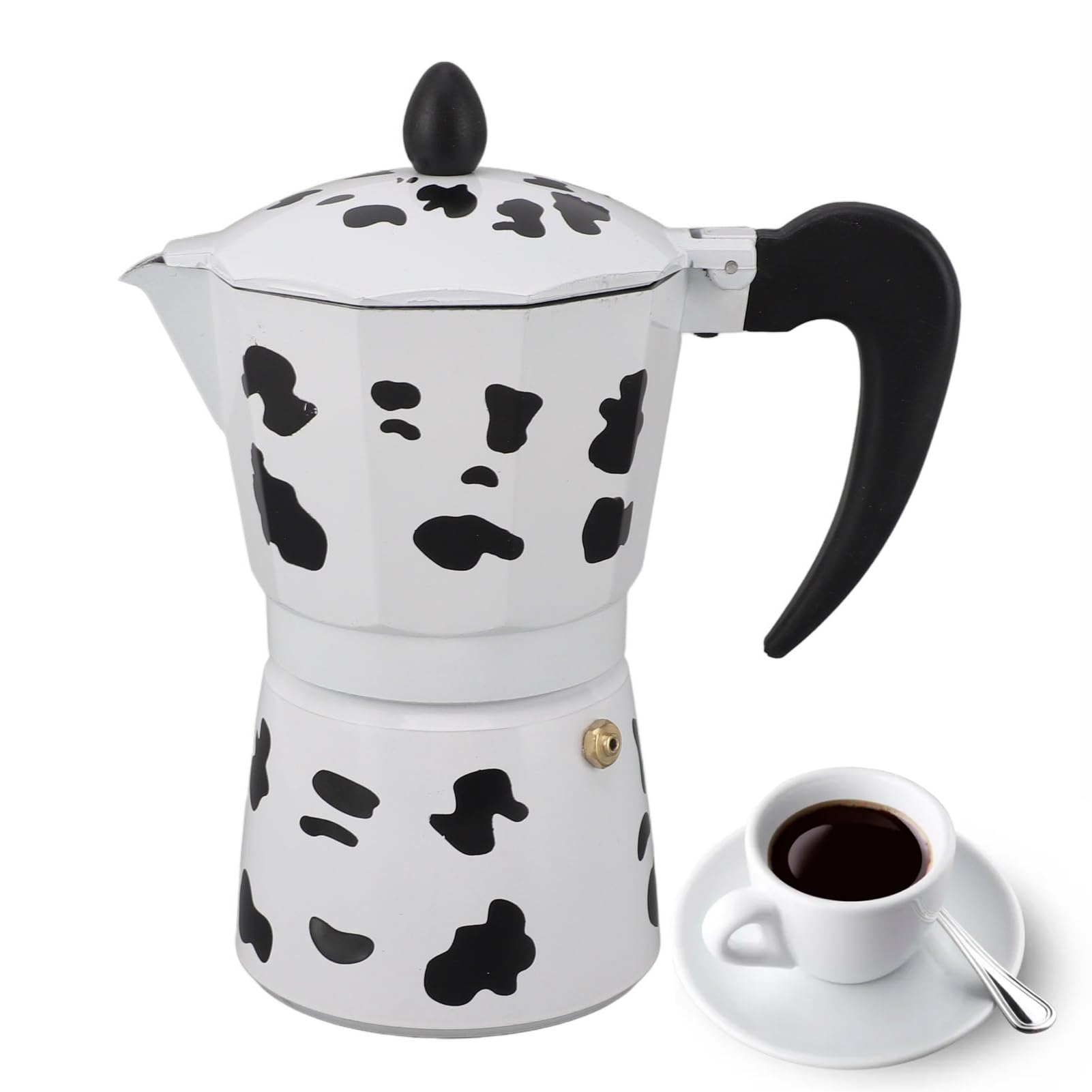 Stovetop Espresso Maker - 300ML Moka Pot Coffee Maker in Milk Cow Color, Aluminum Percolator for Espresso & Coffee | Portable for Camping, Home & Office Use