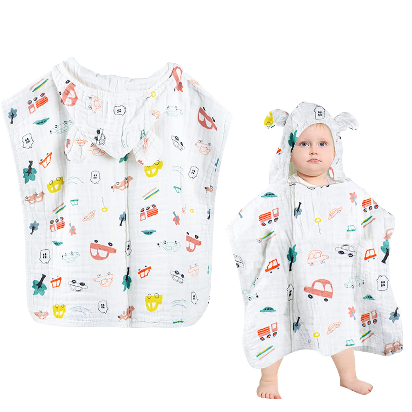 **Soft Hooded Baby Bath Towel Poncho for Boys & Girls - Quick Dry Absorbent Toddler Towel Wrap (23