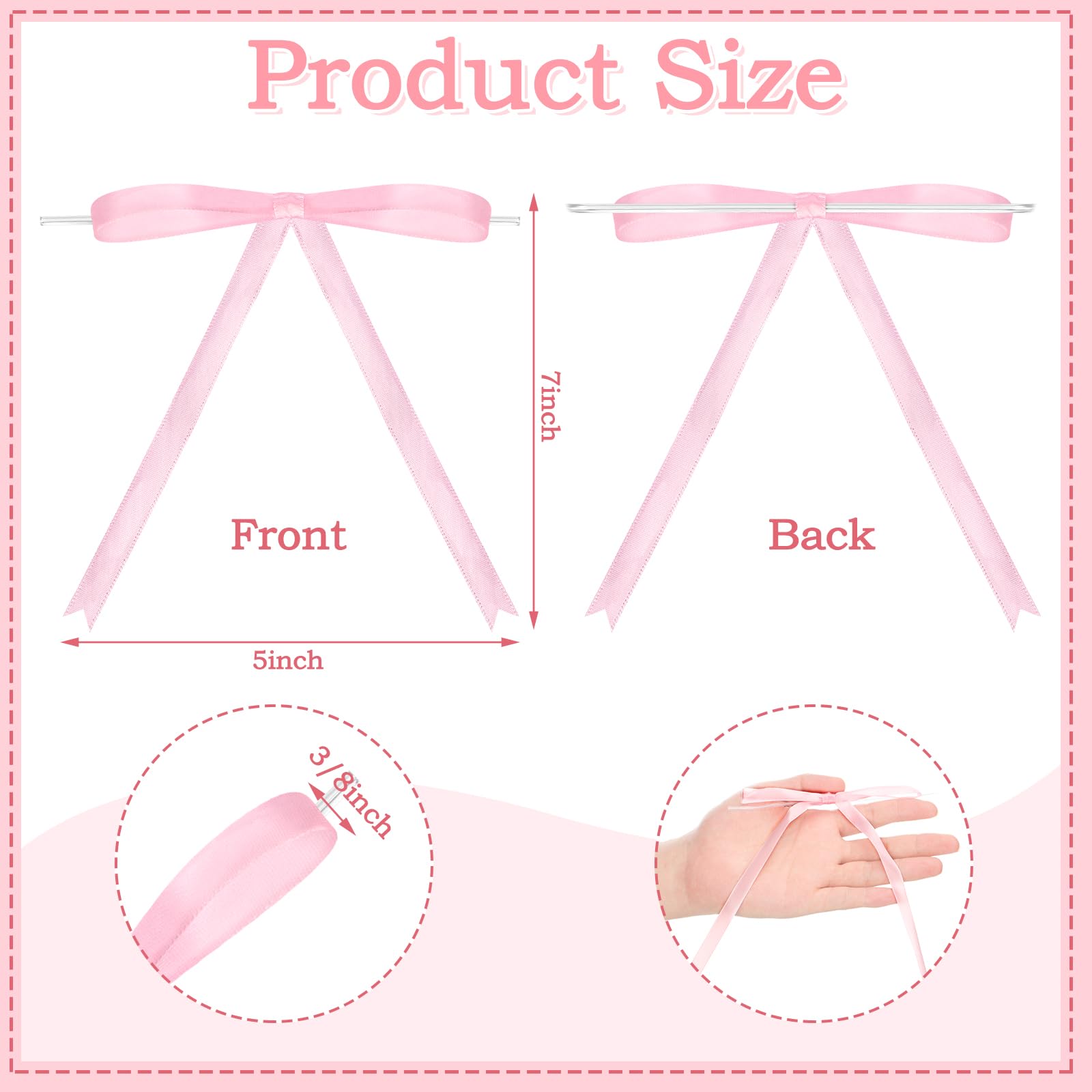 60 Pcs Pink Twist Tie Bows for Cake Decorating, Gift Wrapping & Crafts - 5 x 7 Inch Satin Ribbon Bows - Perfect for Party Favors, Wedding Decorations & DIY Projects