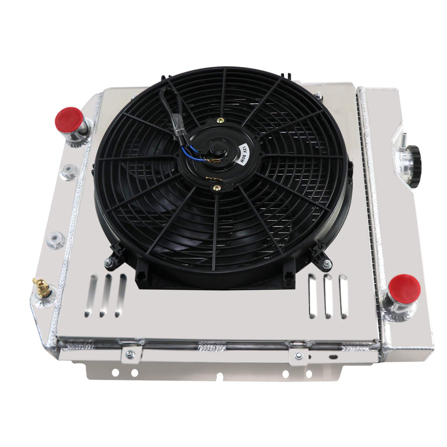 3 Row Aluminum Radiator with Shroud, Fan & Relay Kit - Compatible with 60-66 Ford Mustang/Ranchero & 64-65 Mercury Comet 2.4L 2.8L 3.3L L6/4.7L V8 Gas Engines - High-Performance Cooling for Street & Track Racing