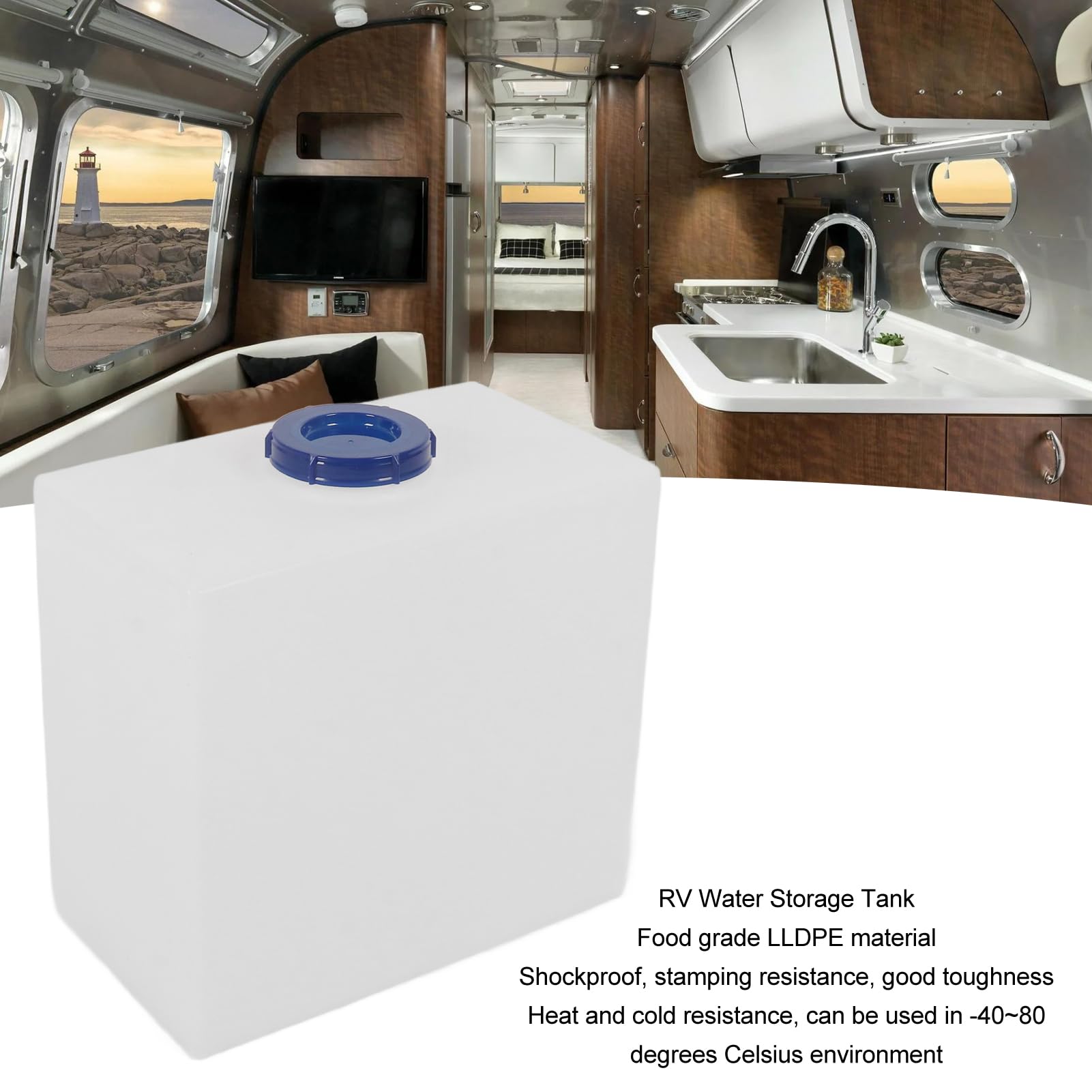 Akozon 10 Gallon RV Water Storage Tank - 17.1 x 15.7 x 10 Inch Portable Fresh Water Container - Heat & Cold Resistant PE Material for Travel Trailers, Boats, Yachts & Camping Trips