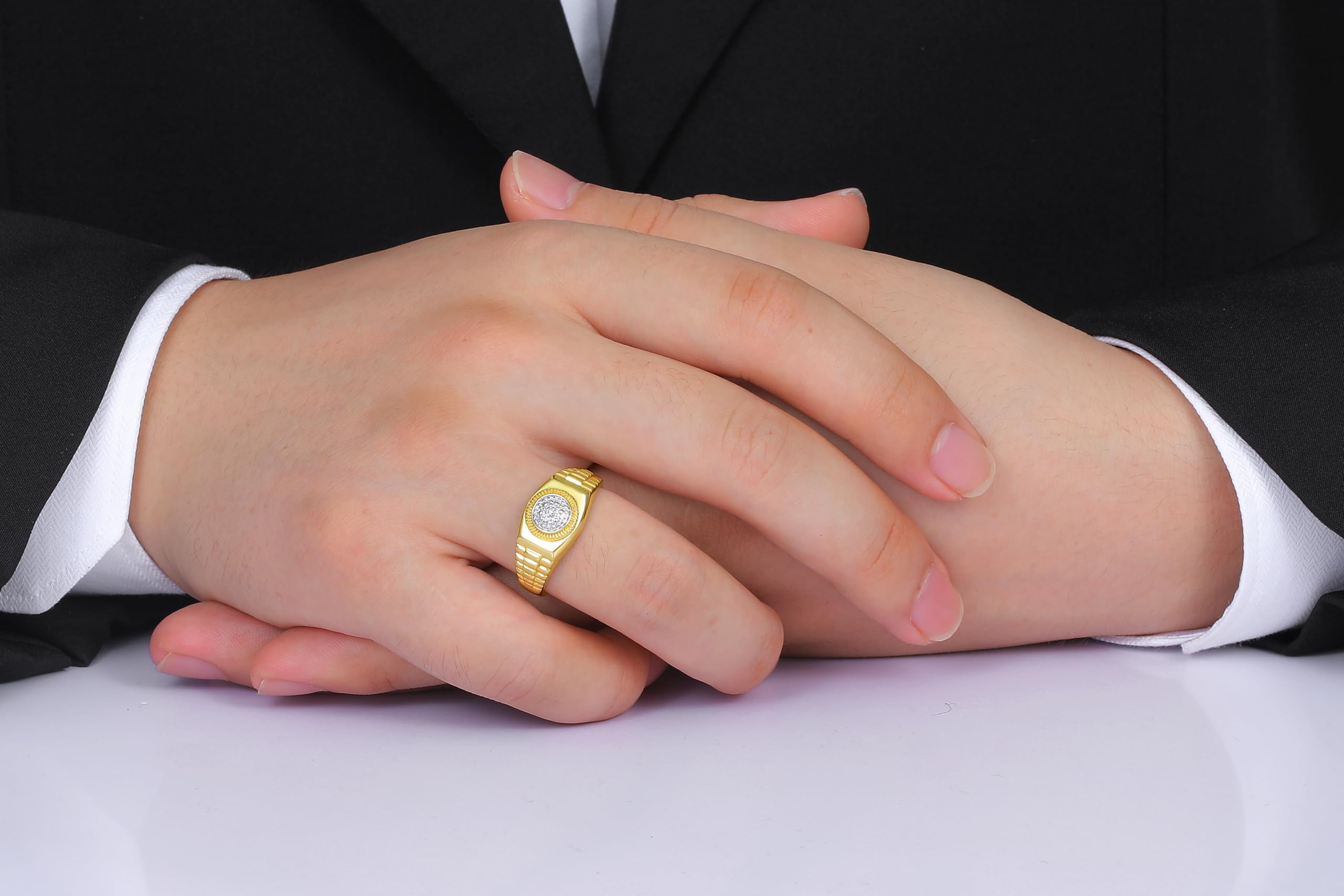 Rylos Ring 14K Yellow Gold Plated Sterling Silver Diamond Ring for Men | Designer-Inspired Luxury Wedding Band in Sizes 6-13 | Perfect for Engagement, Anniversary & Special Occasion Gifts