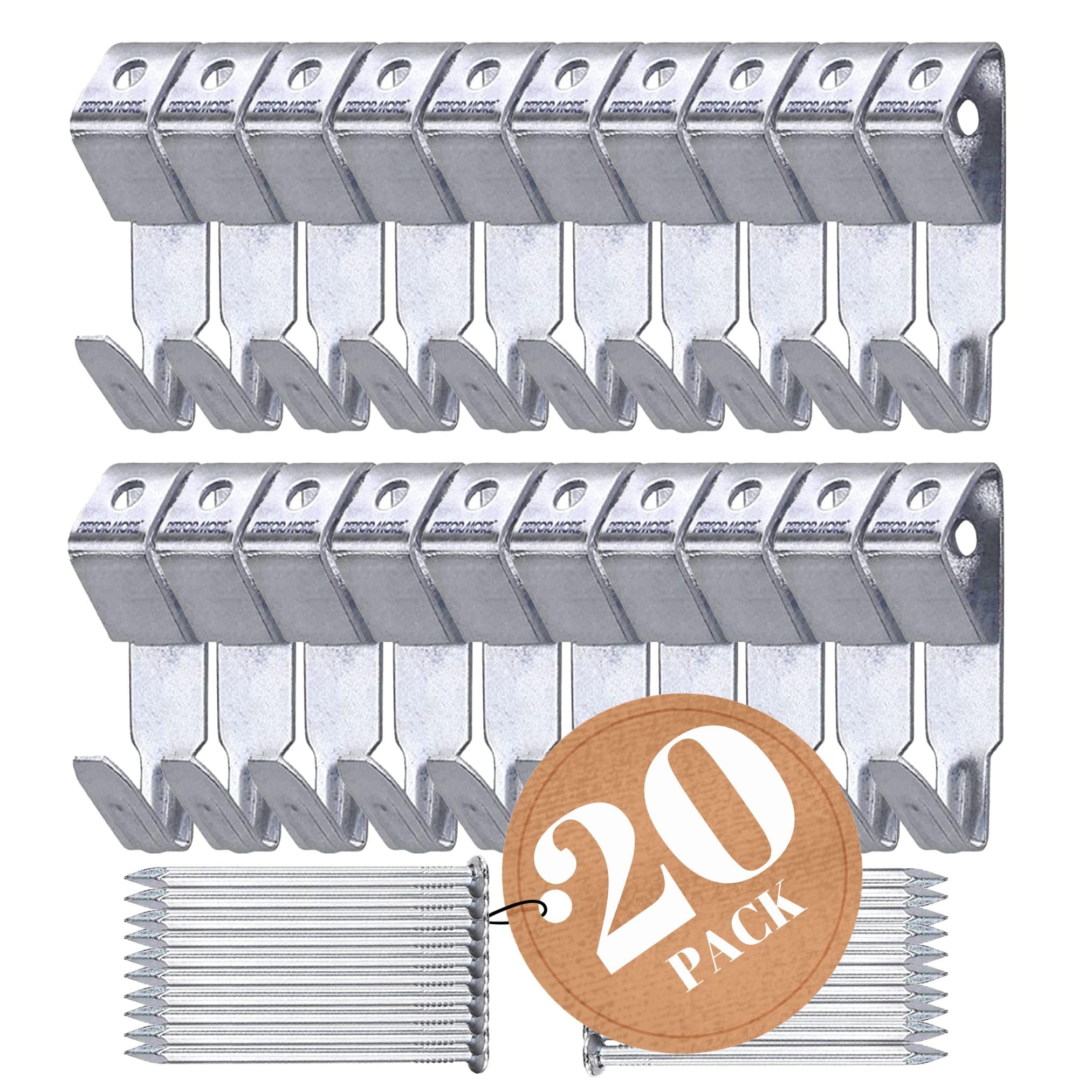 20 Pack Heavy Duty Picture Hanging Hooks with Nails - 100lbs Capacity Wall Hangers for Canvas, Frames & Mirrors - Perfect for Home, Office & Gallery Decor - Secure Hanging Solution for Plaster & Drywall