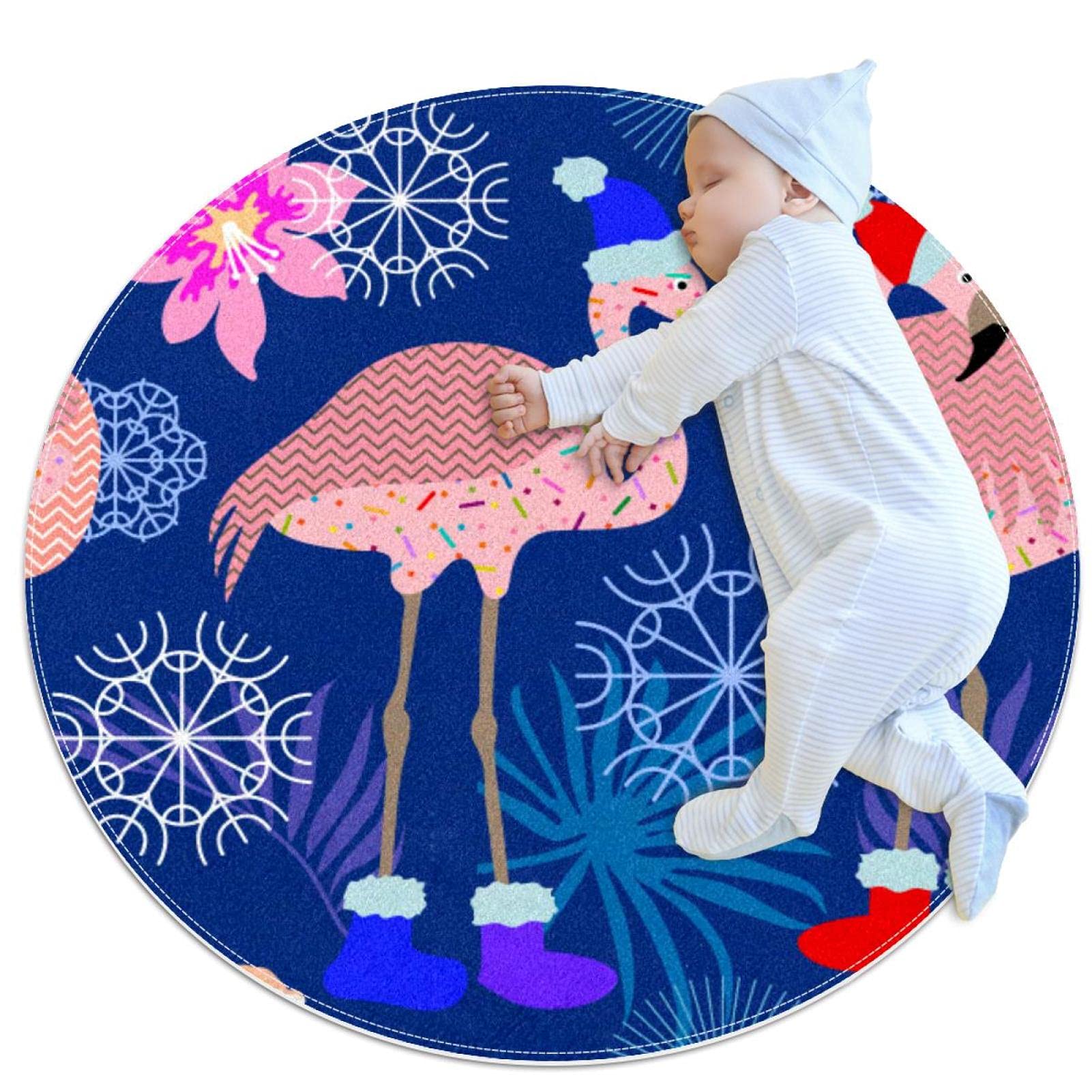 Flamingo Christmas Hat Non-Slip Absorbent Floor Mat - 31.5x31.5 Inch Machine Washable Rug for Living Room, Bathroom & Kitchen | Perfect for Holiday Decor & High-Traffic Areas