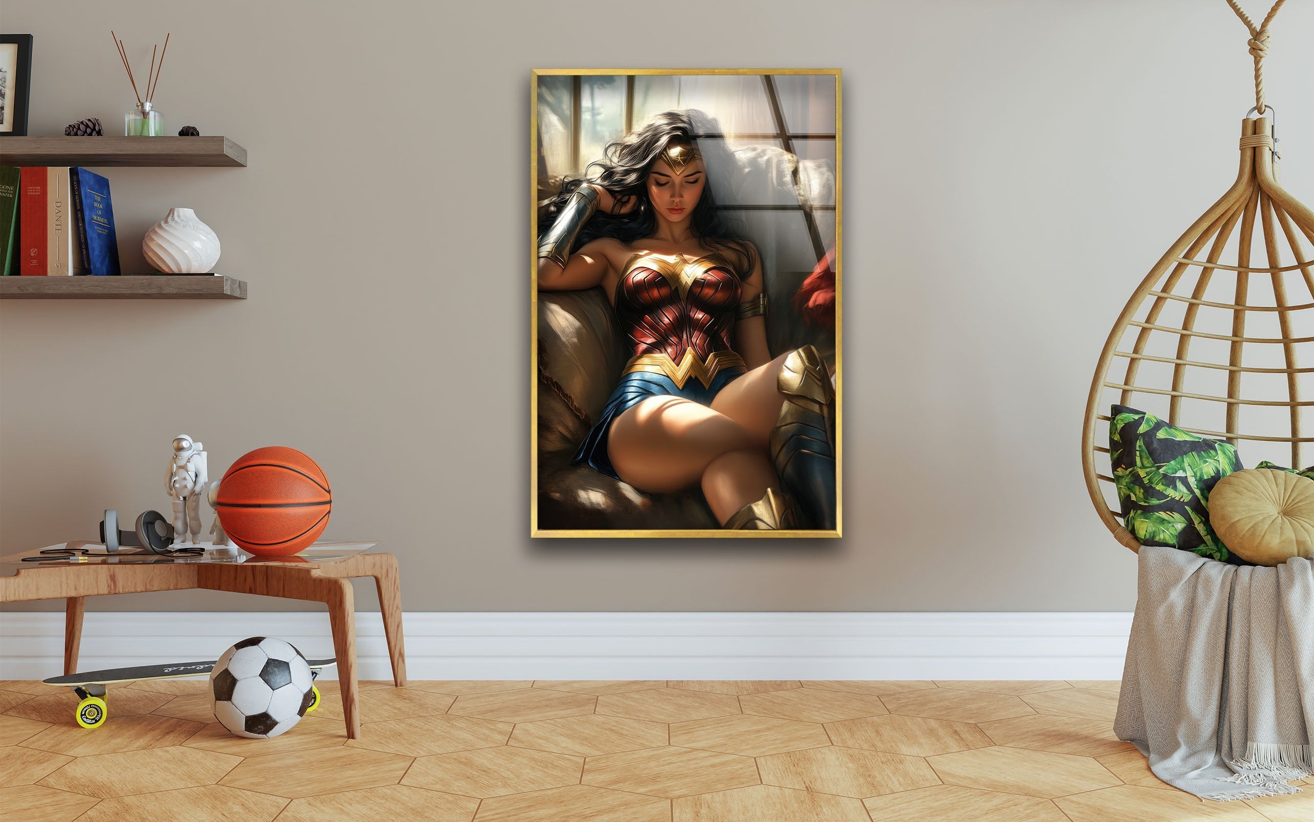 Wonder Woman Glass Wall Art - Superhero Home Decor for Living Room, Bedroom & Office - Unique DC Comics Gifts for Fans