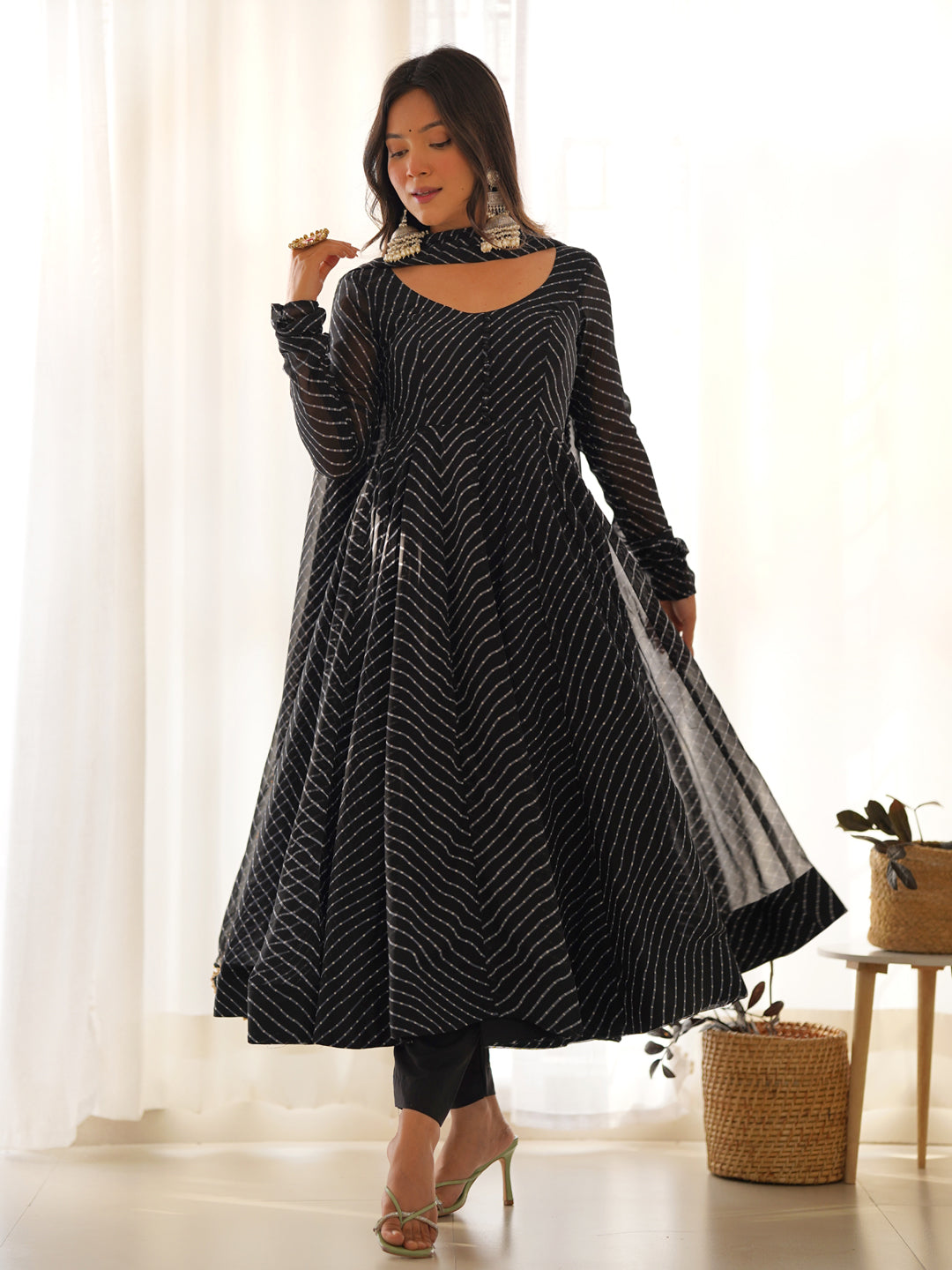 Elegant Black Designer Pure Soft Georgette Anarkali Dress with Intricate Print Work - Perfect for Weddings, Parties & Special Occasions