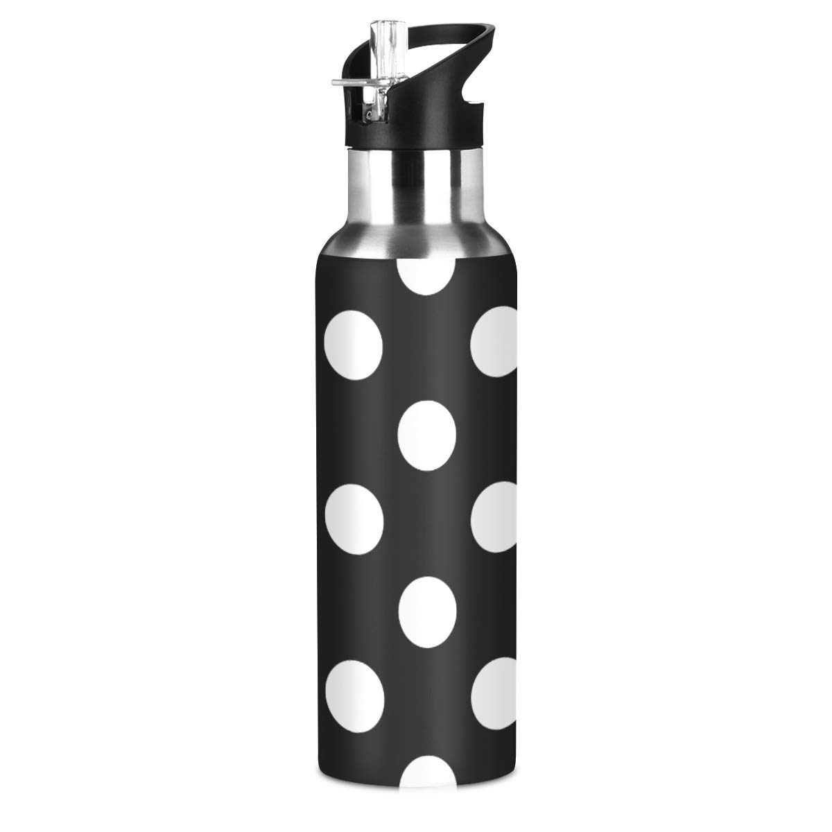 Polka Dot Stainless Steel Water Bottle 20 oz - Double Wall Vacuum Insulated, Leakproof with Straw Lid - Perfect for Gym, Hiking & Outdoor Activities