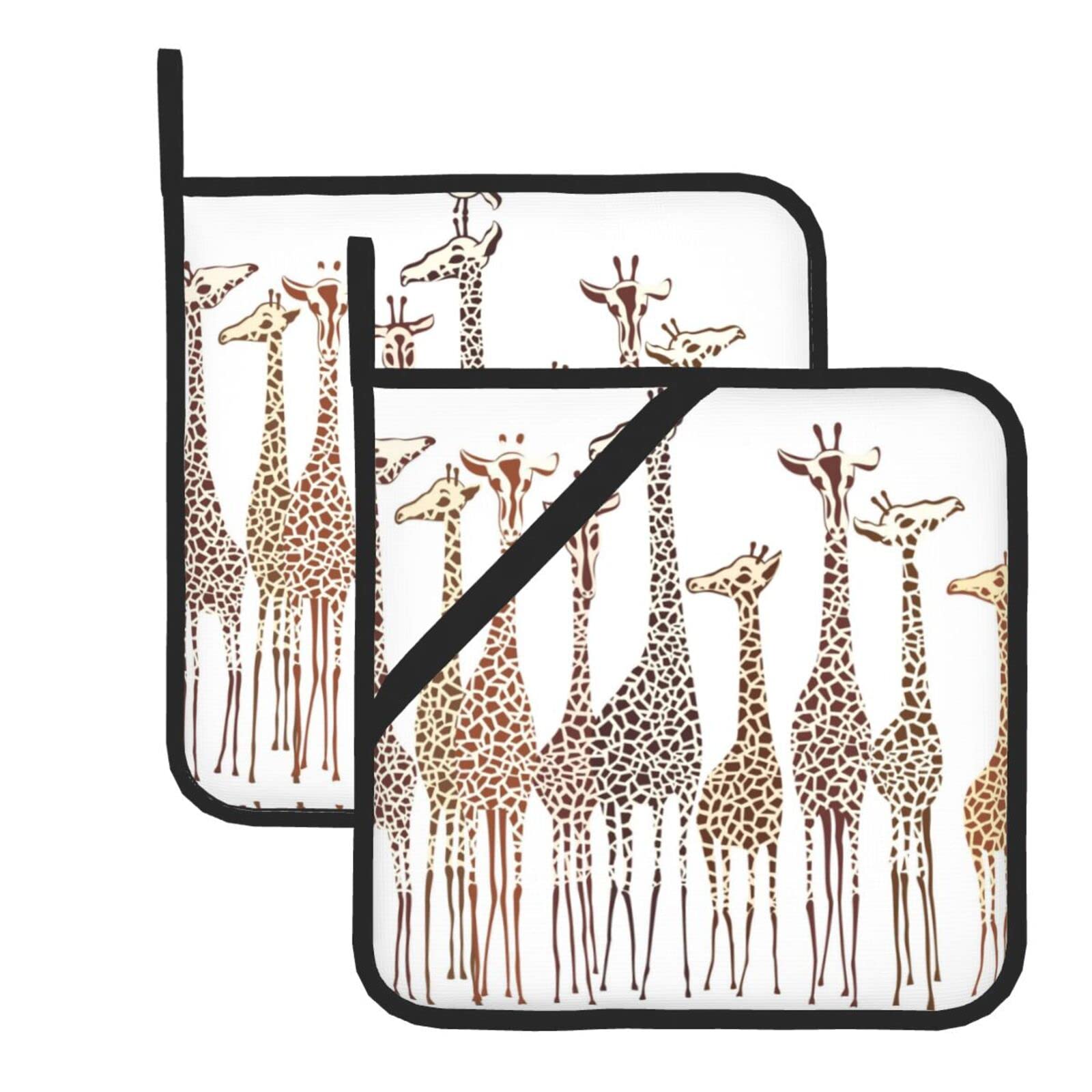 Heat Resistant Non-Slip Giraffe Pot Holders Set - 2 Pack Cute Wild Animal Kitchen Potholders for Cooking, Baking & Grilling - High Temperature Safe Oven Mitts & Hot Pads for Stove, BBQ & Camping