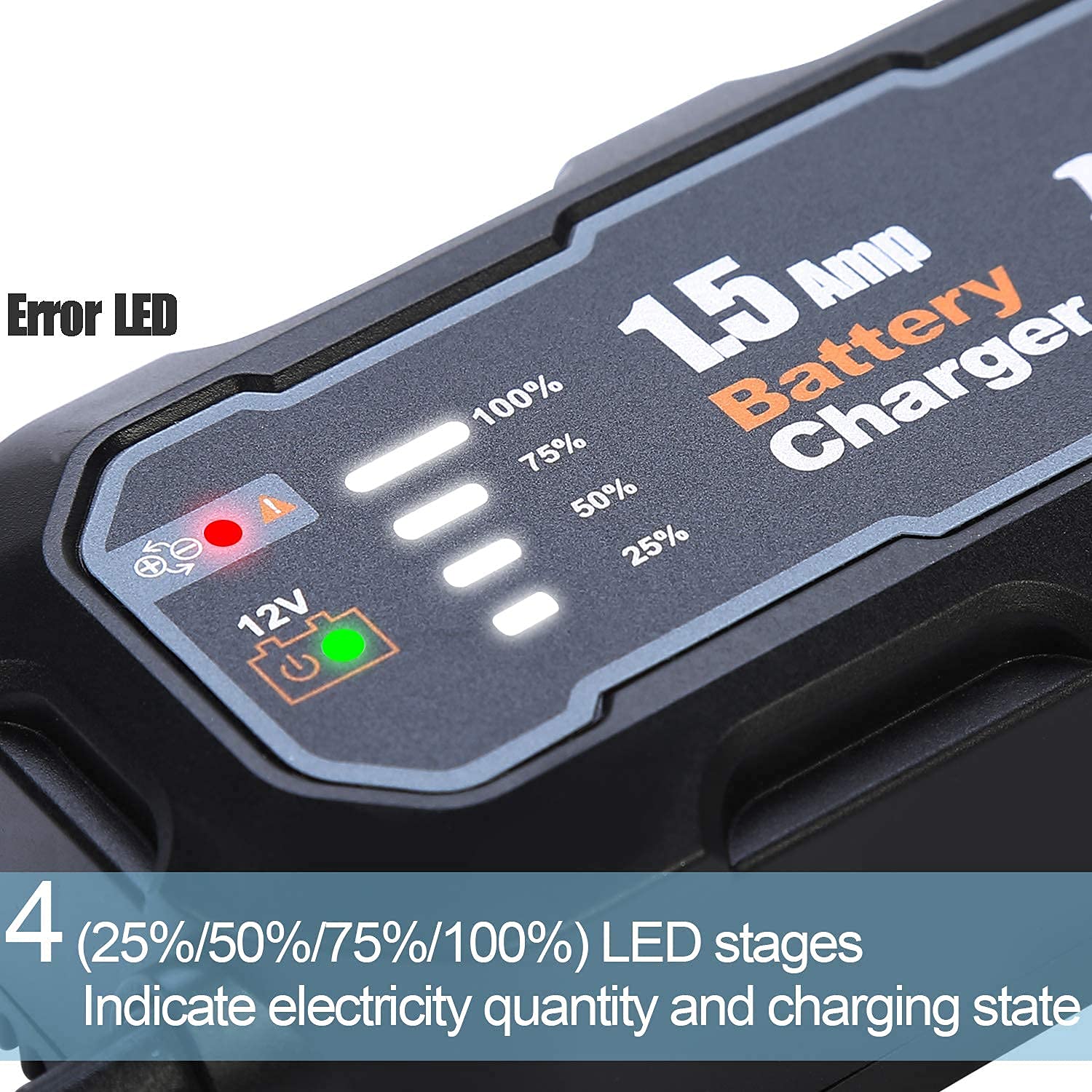 1.5A Fully-Automatic Smart Car Battery Charger - 12V Portable Automotive Charger, Battery Maintainer, Trickle Charger & Desulfator with Temperature Compensation - Perfect for Cars, Motorcycles, RVs & Seasonal Vehicle Storage