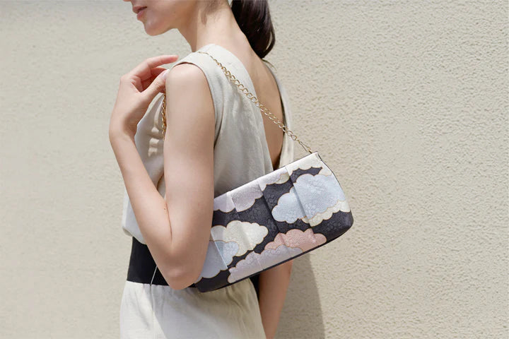 Kyo Yuzen Clutch Bag - Handmade in Kyoto Japan | Premium Beige Japanese Wristlet Purse for Women | Perfect for Weddings, Parties & Formal Events