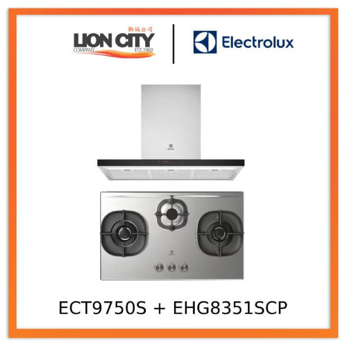 Electrolux ECT9750S 90cm UltimateTaste 500 Stainless Steel Chimney Cooker Hood & EHG8351SCP 82cm UltimateTaste 500 Built-In Gas Hob with 3 Cooking Zones - Premium Kitchen Appliances for Modern Home Cooking