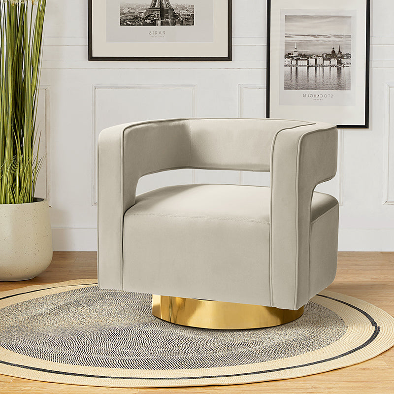 Agata Velvet Swivel Barrel Armchair - Modern Velvet Accent Chair with 360° Rotation for Living Room, Bedroom & Office