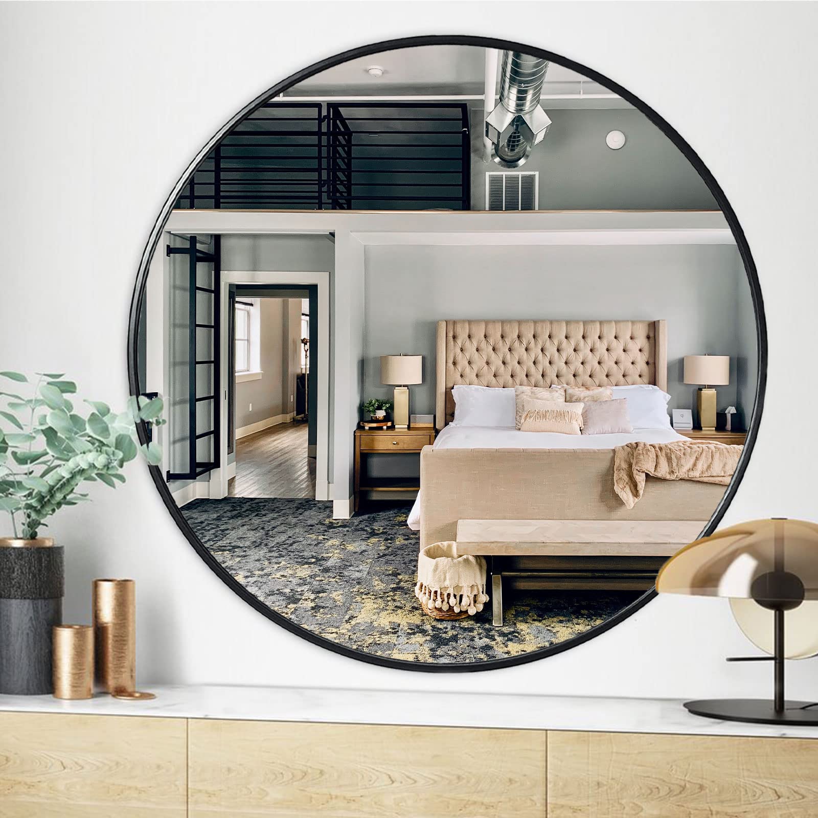 48 Inch Large Round Wall Mirror - Black Metal Framed Circle Mirror for Modern Home Decor, HD Vanity Mirror Perfect for Entryway, Bathroom, Bedroom & Dorm Room | Great for Makeup, Selfies & Interior Design