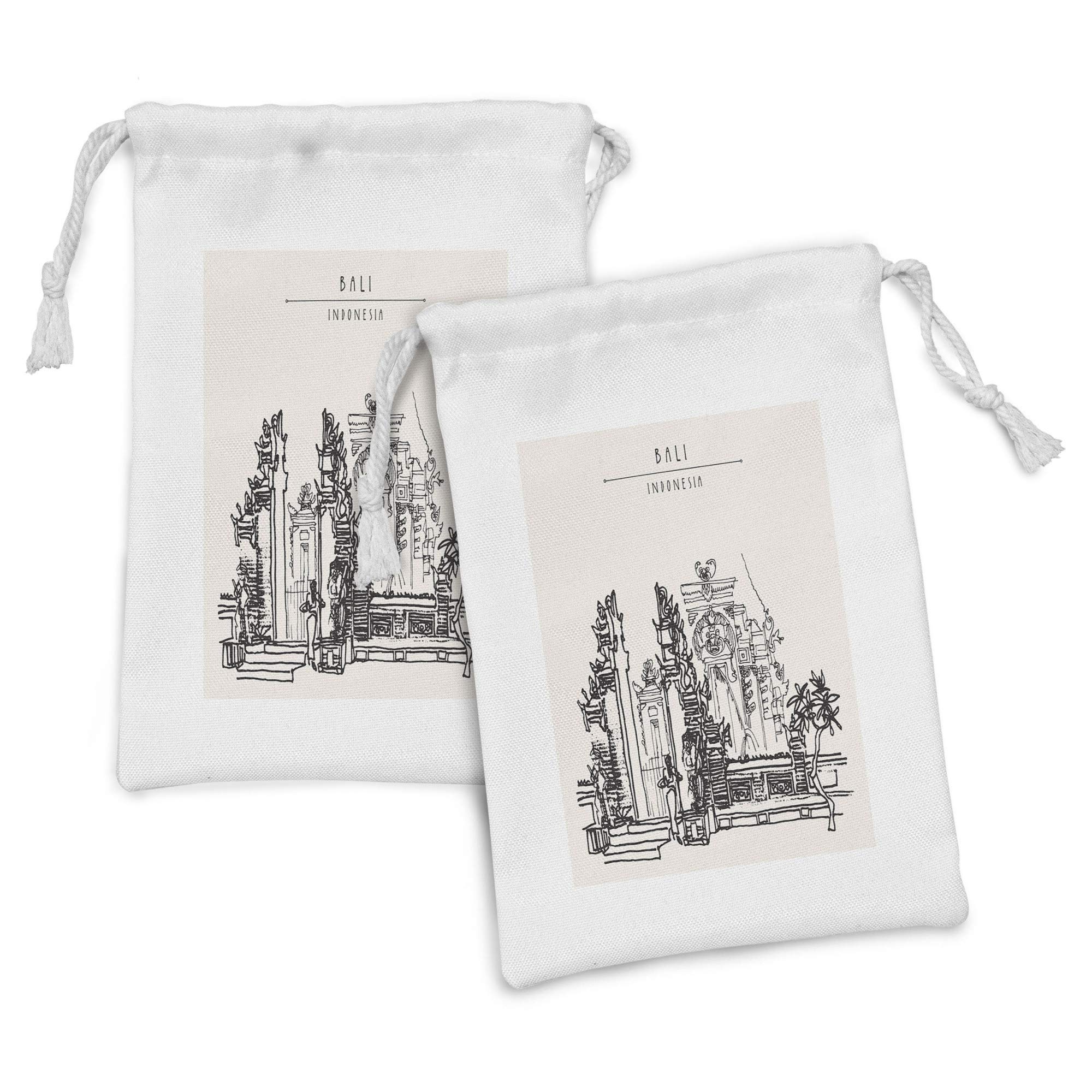Ambesonne Bali Fabric Pouch Set of 2 - Traditional Balinese Galungan Design Exotic Drawstring Bags (9